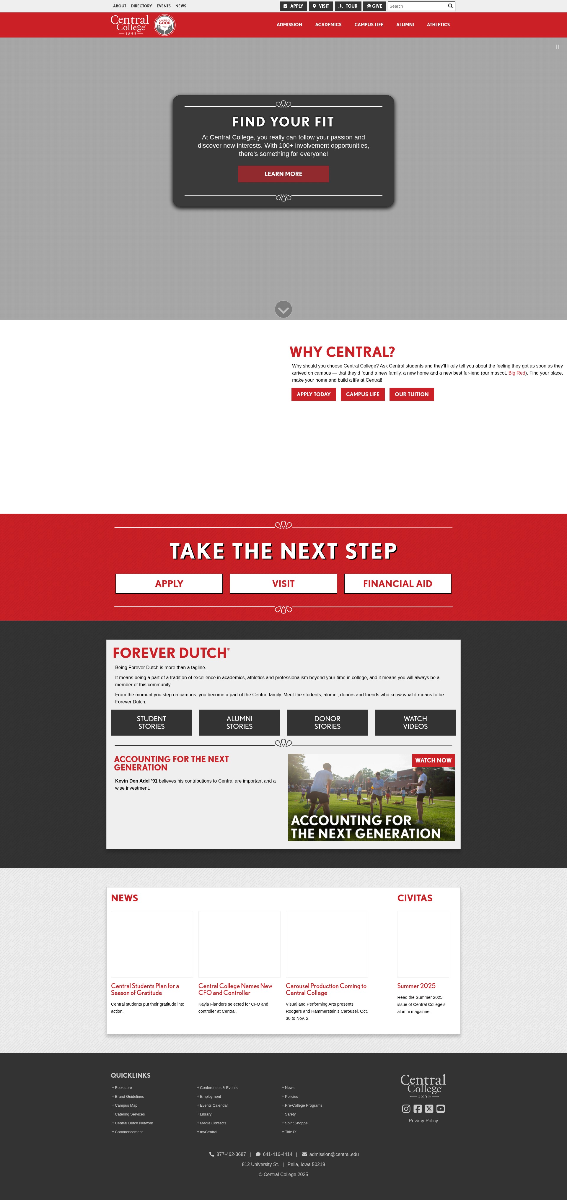 Screenshot of central.edu