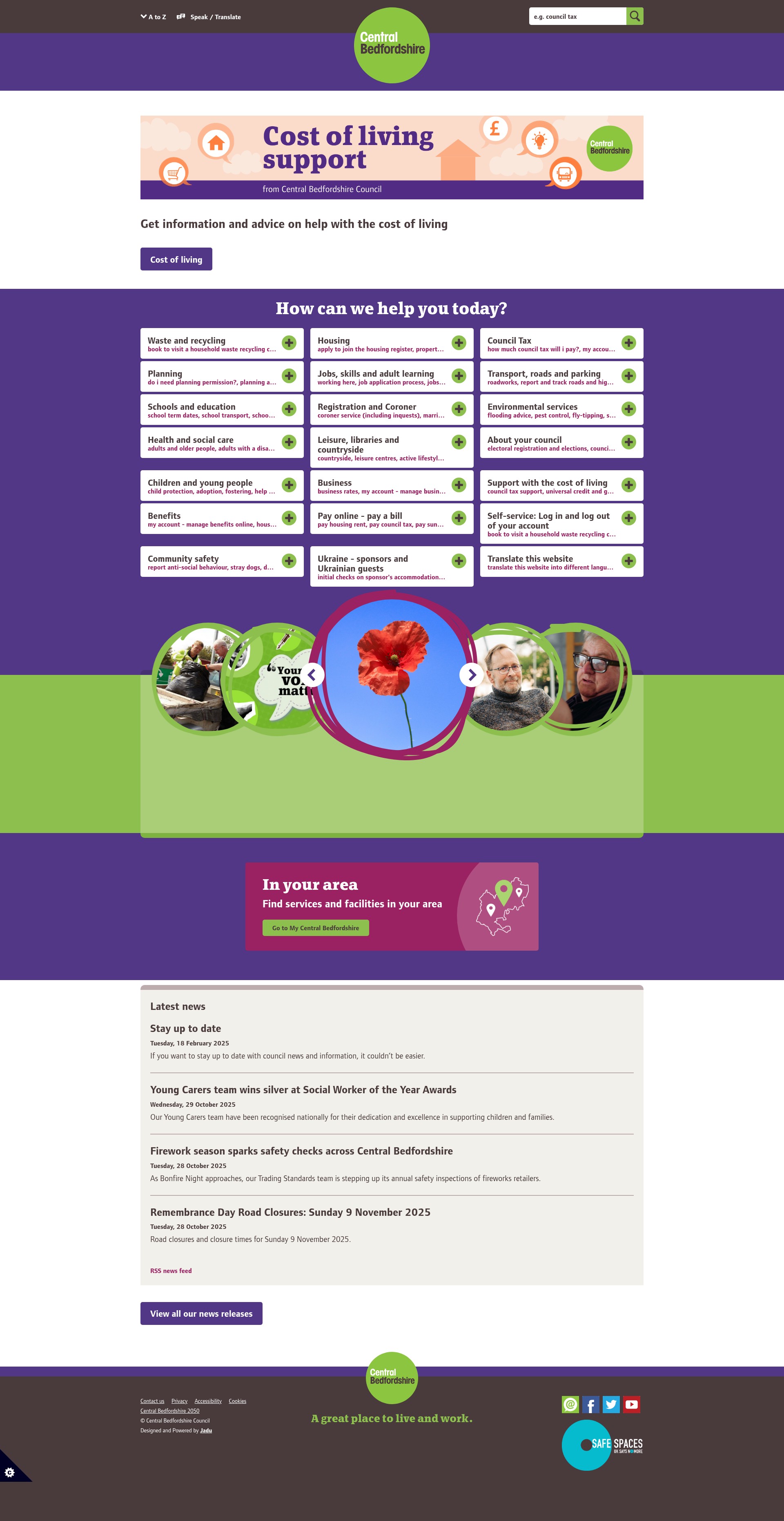 Screenshot of centralbedfordshire.gov.uk