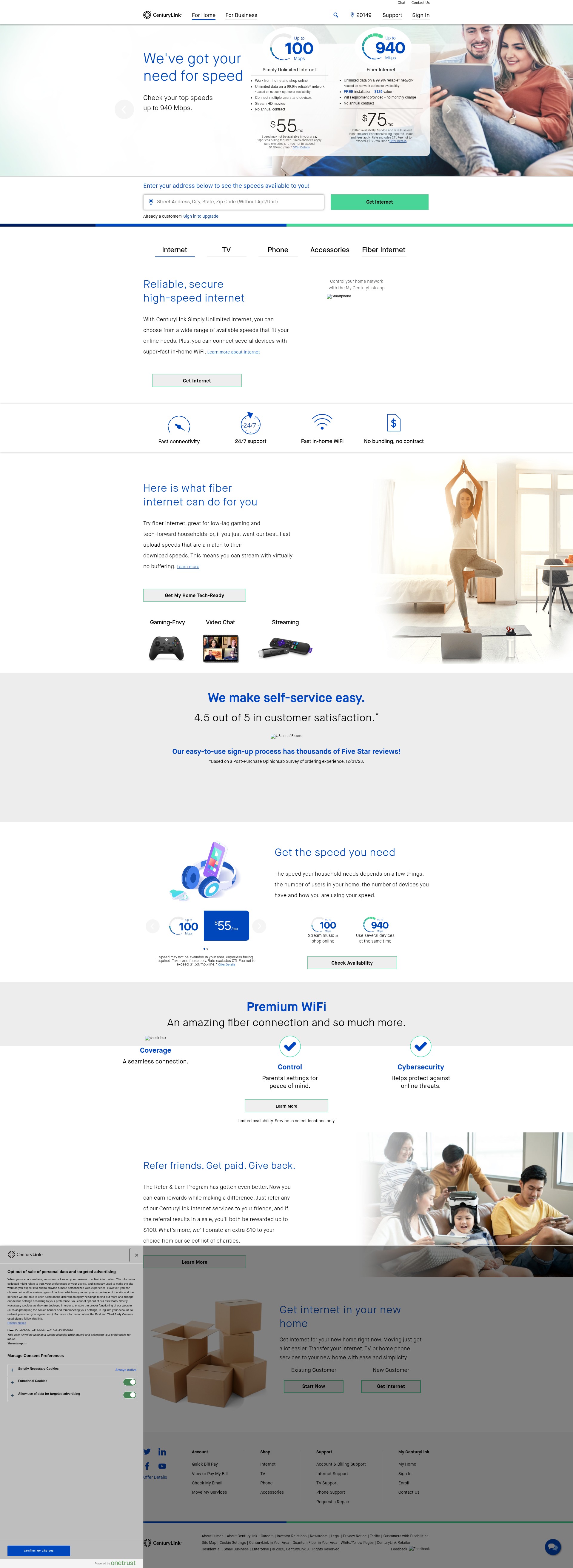 Screenshot of centurylink.com