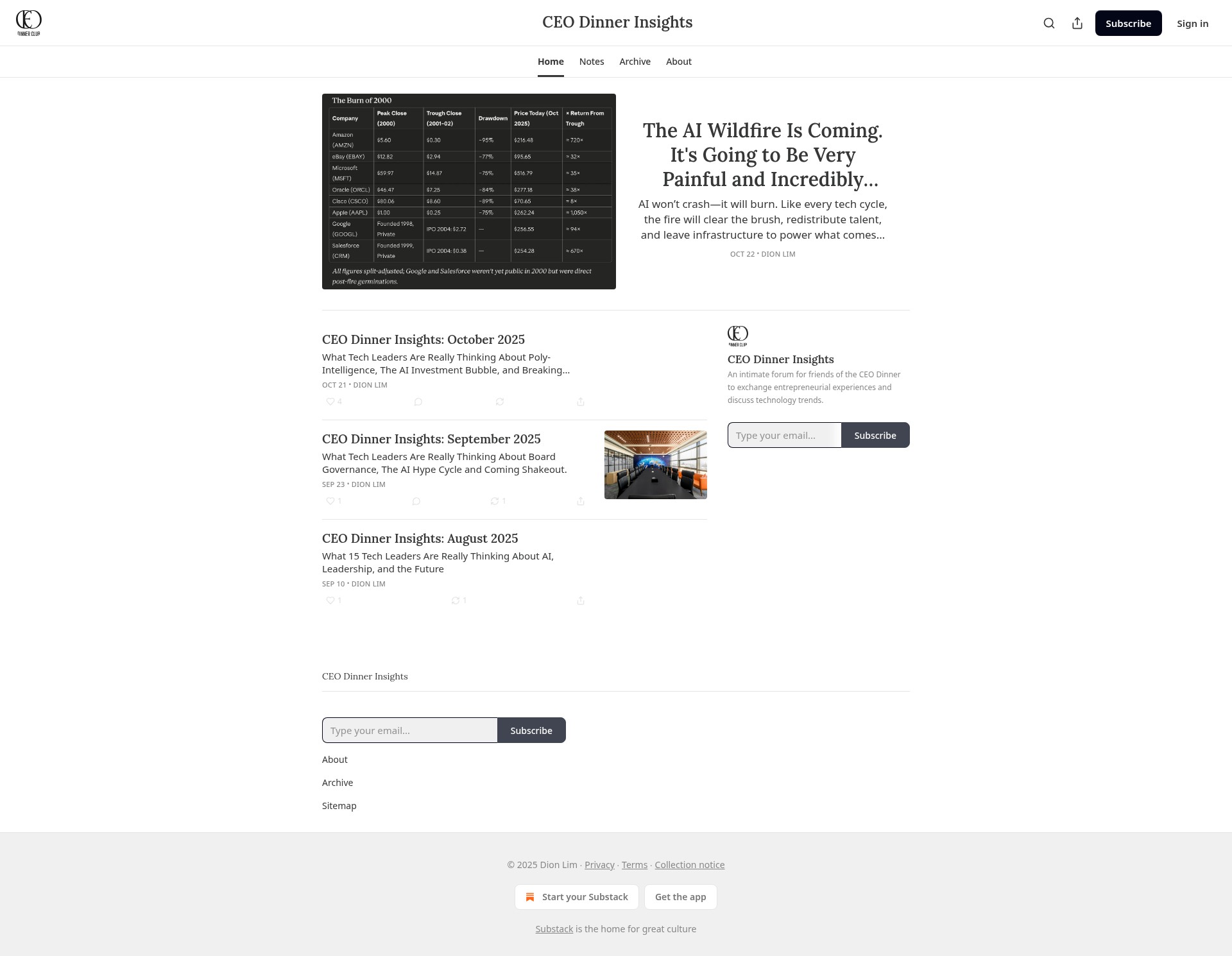 Screenshot of ceodinner.substack.com