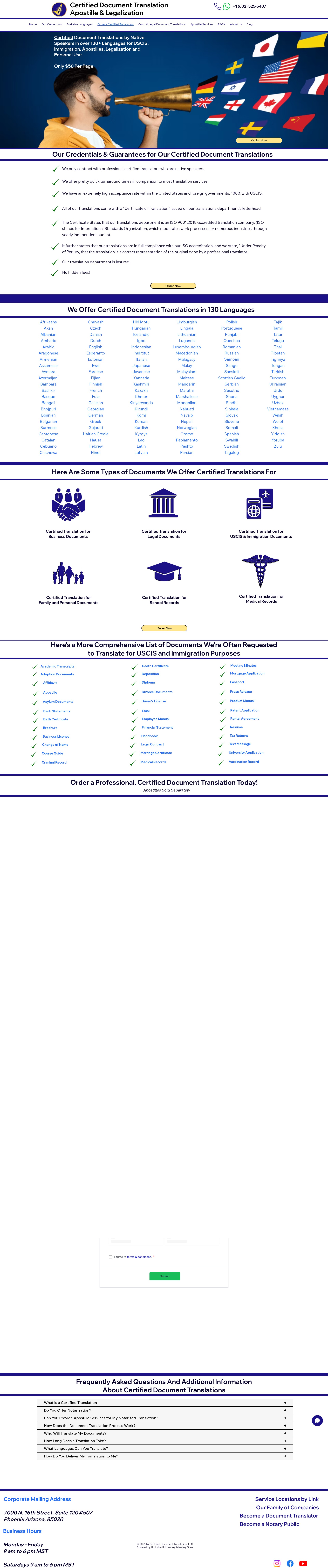 Screenshot of certifieddocumenttranslation.com