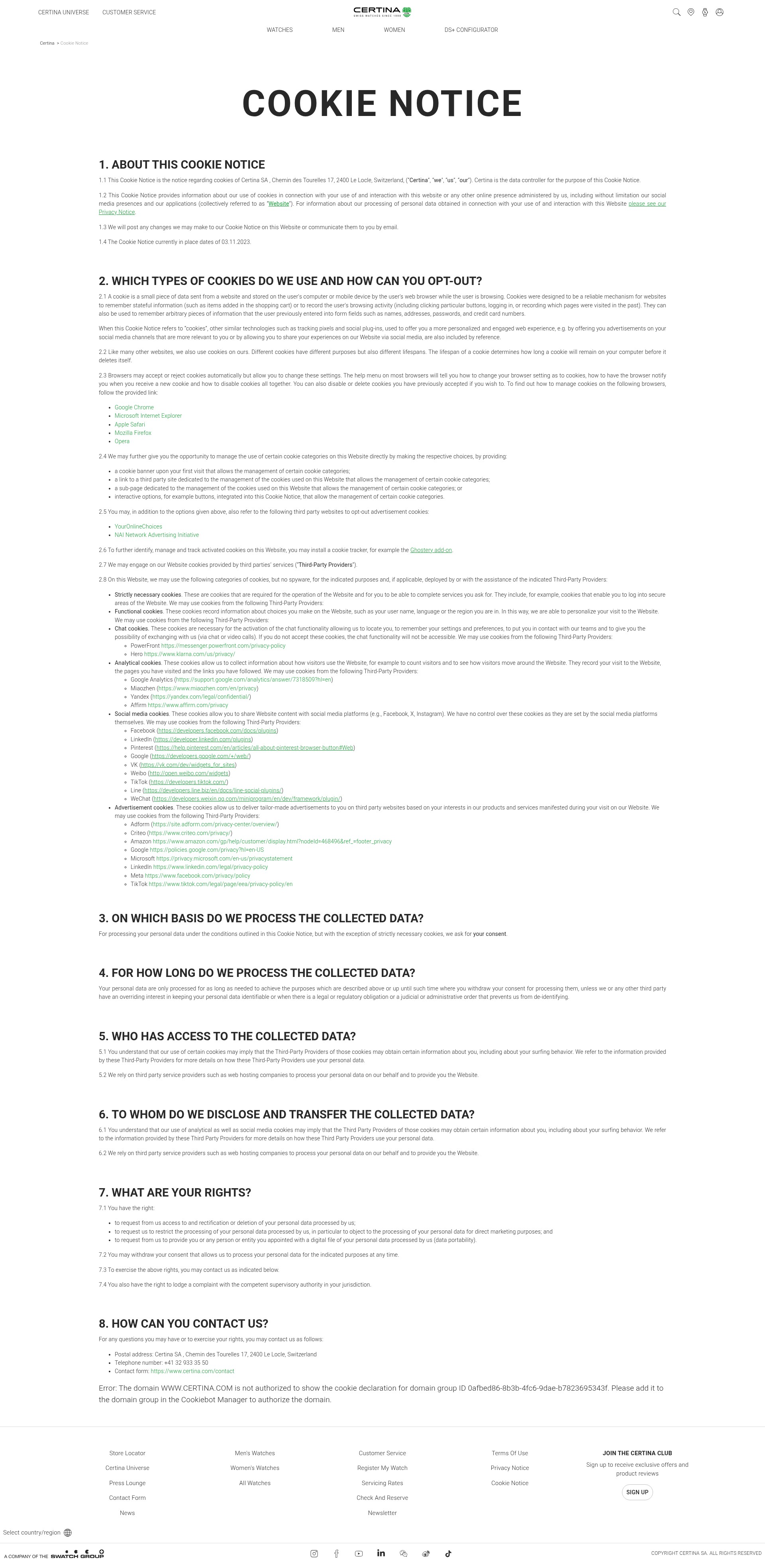 Screenshot of certina.com