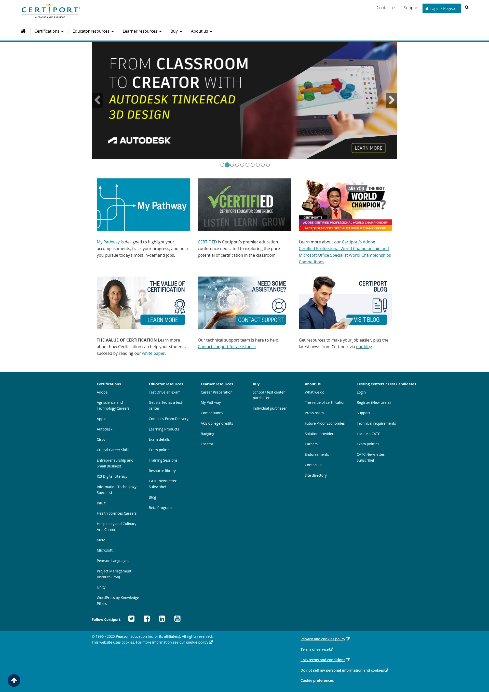 Screenshot of certiport.pearsonvue.com