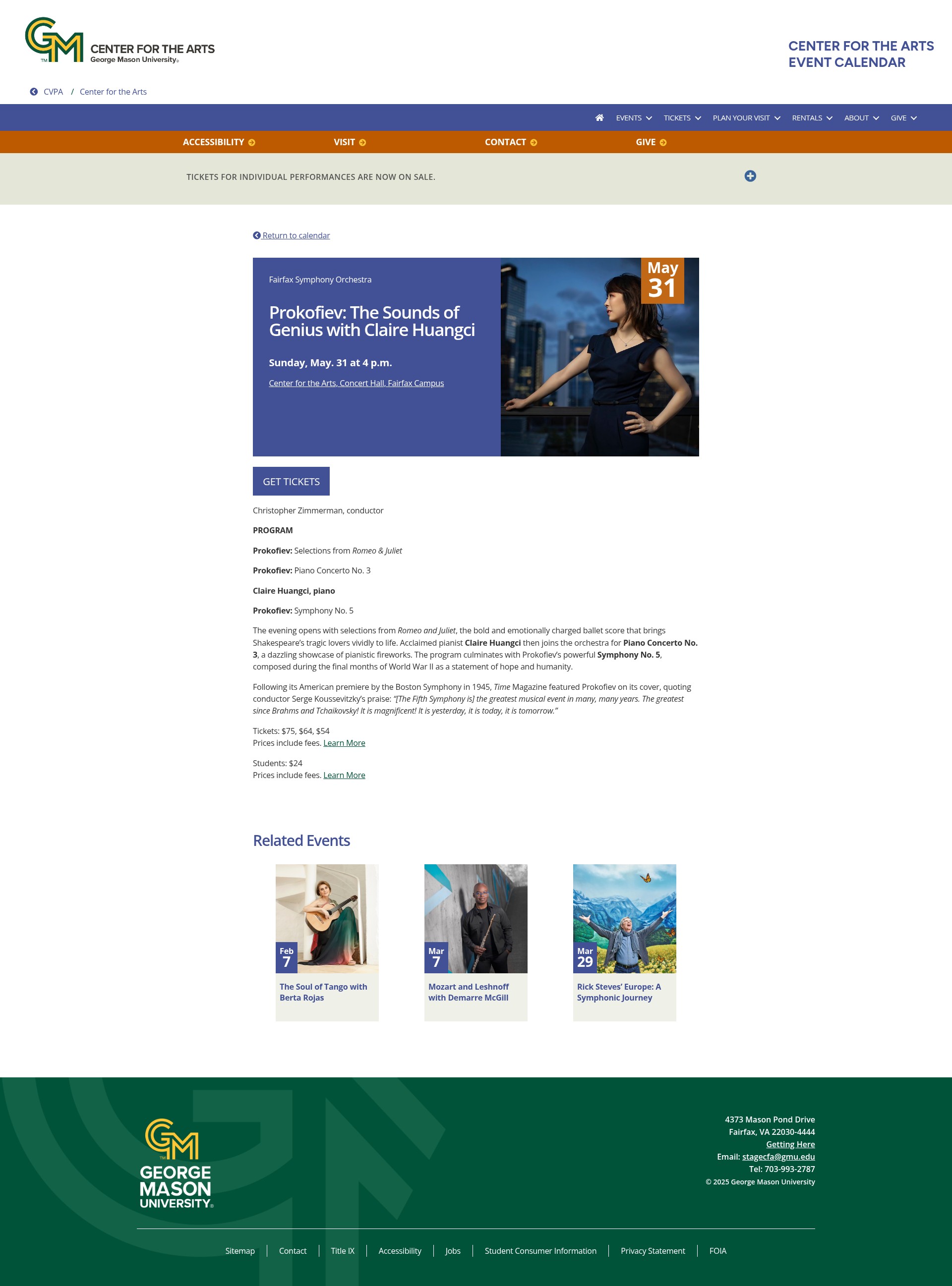 Screenshot of cfa.calendar.gmu.edu