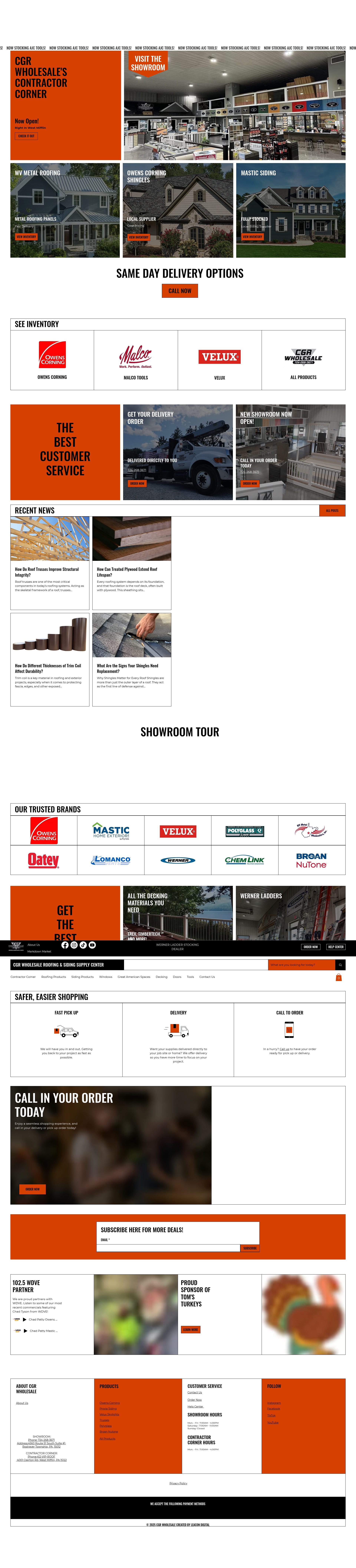 Screenshot of cgrwholesaleroofing.com