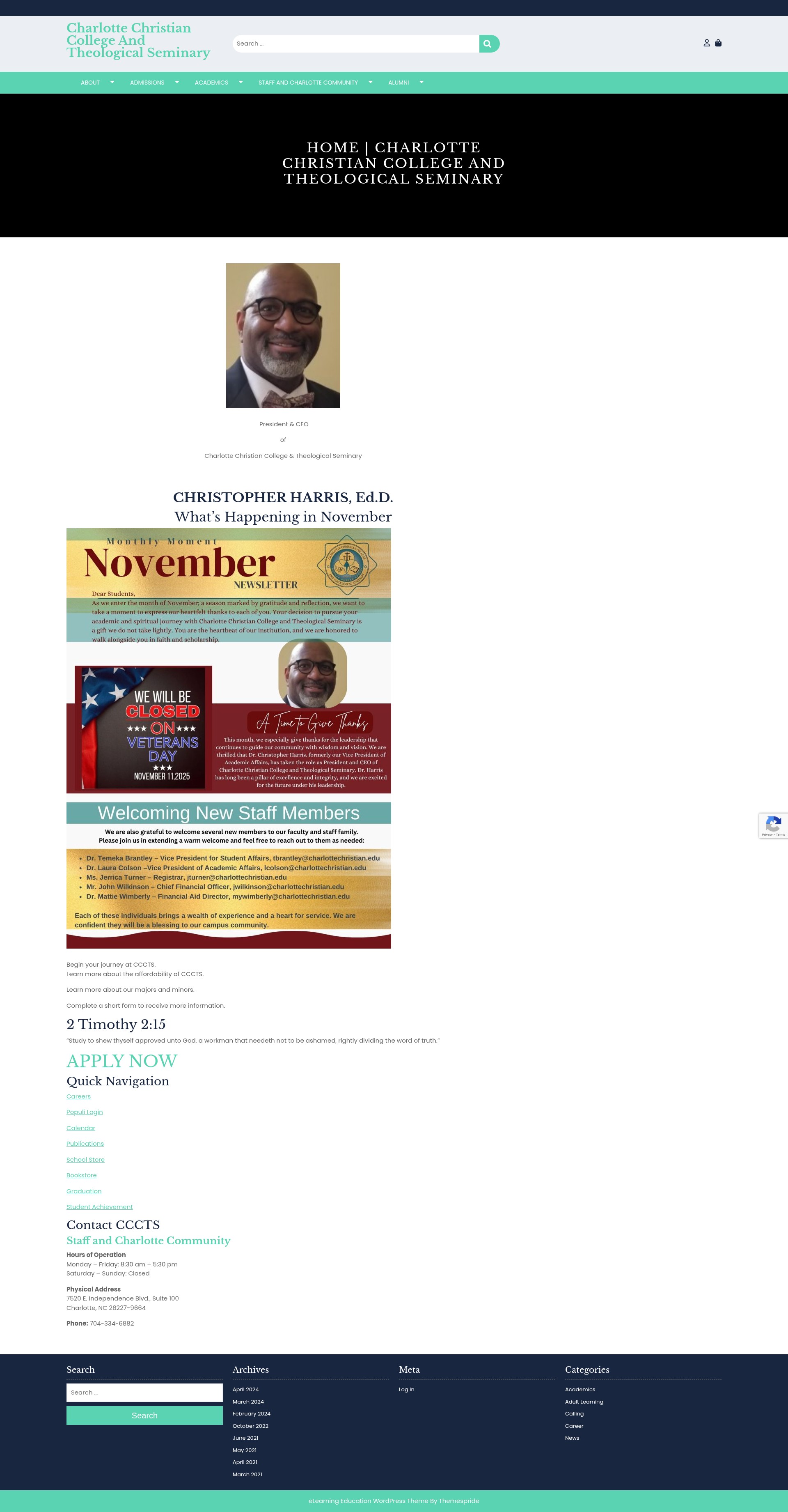 Screenshot of charlottechristian.edu