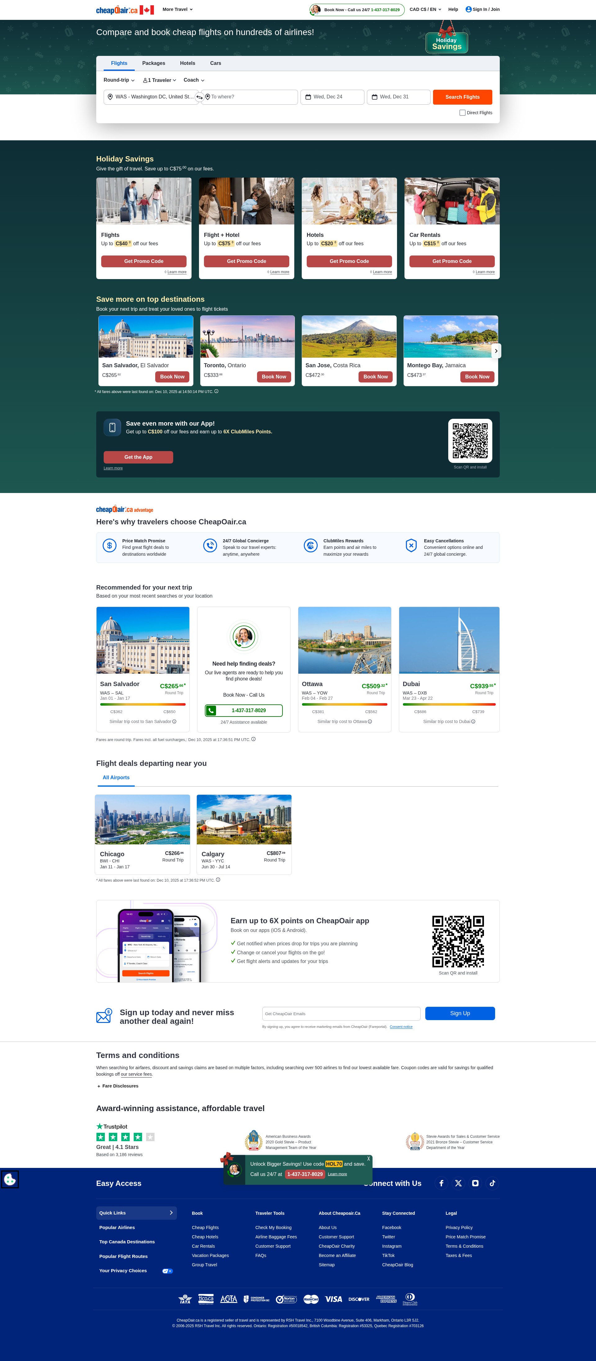 Screenshot of cheapoair.ca