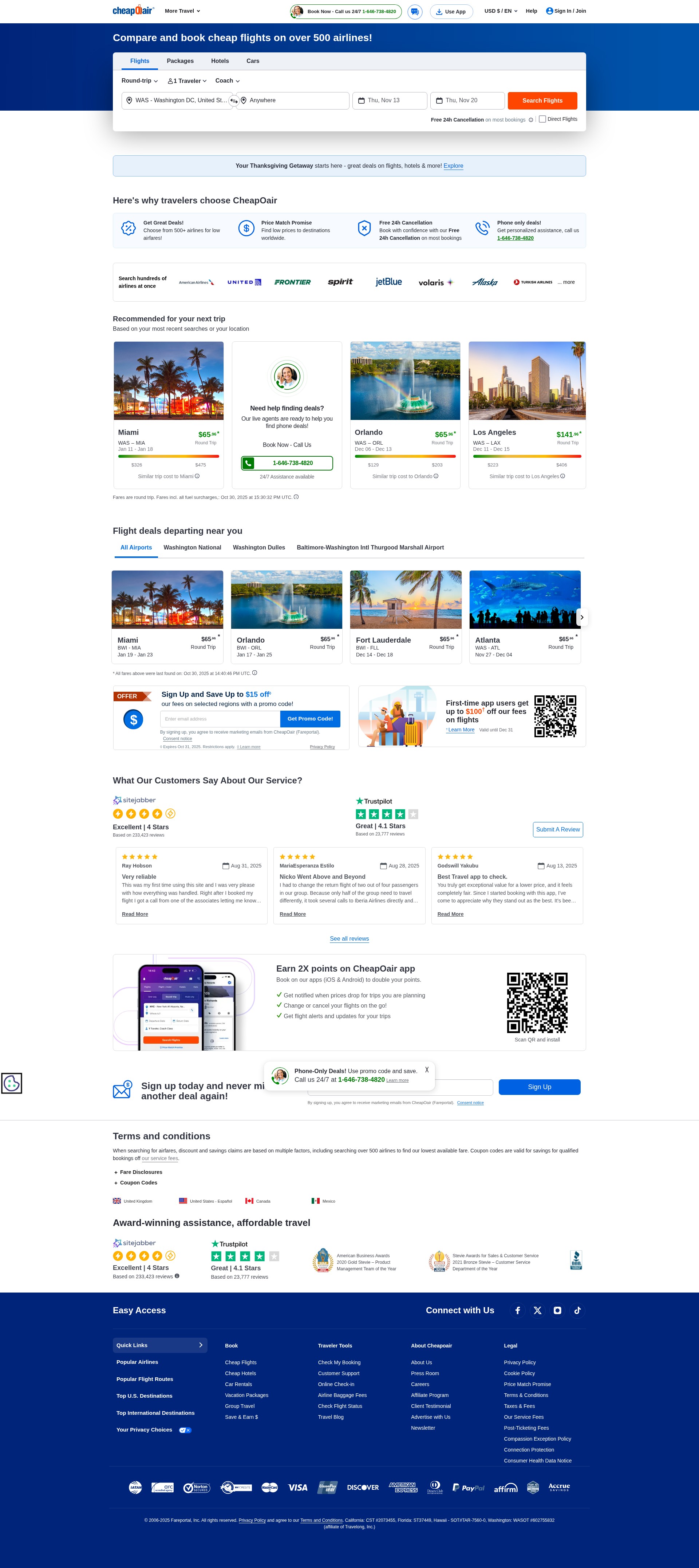 Screenshot of cheapoair.com