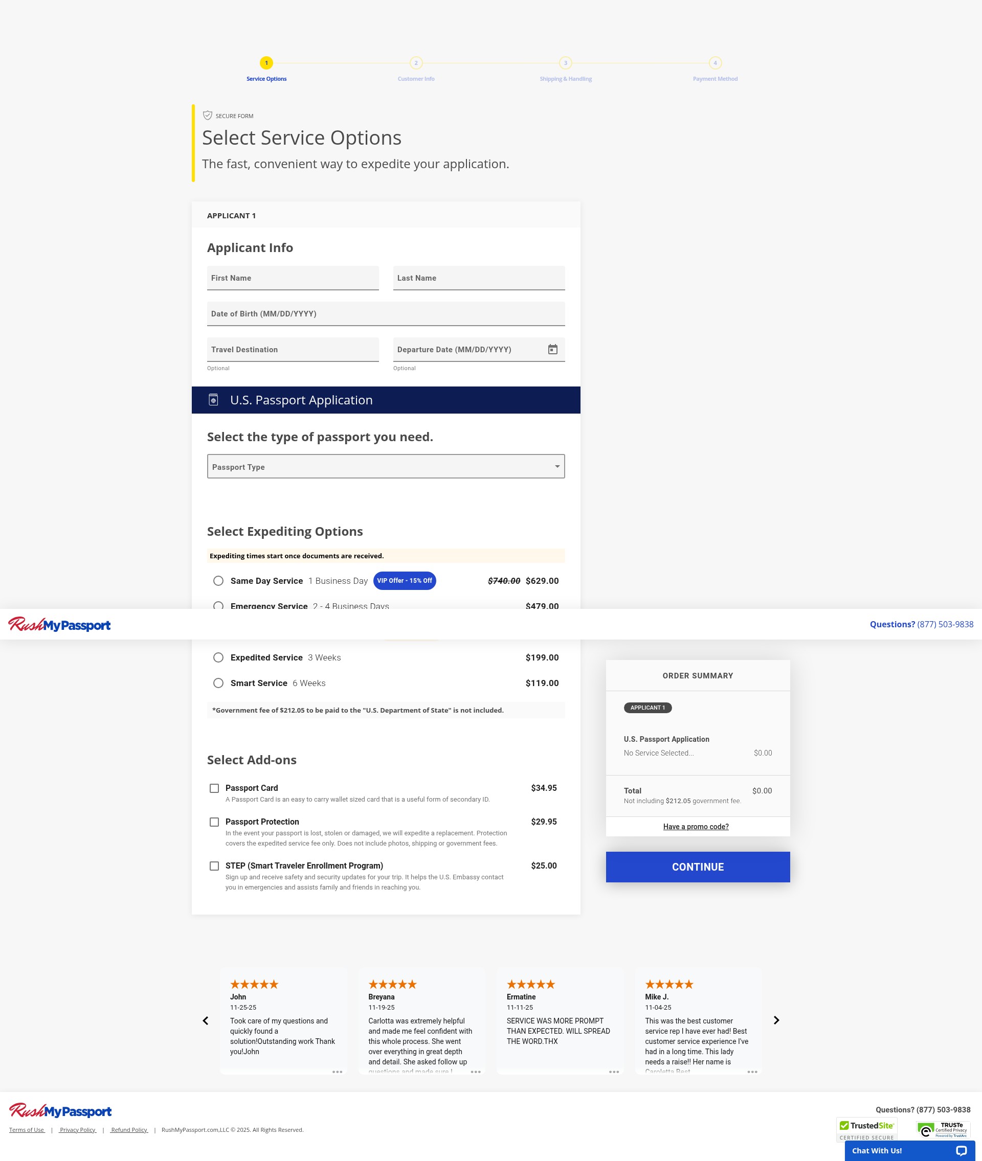Screenshot of checkout.rushmypassport.com