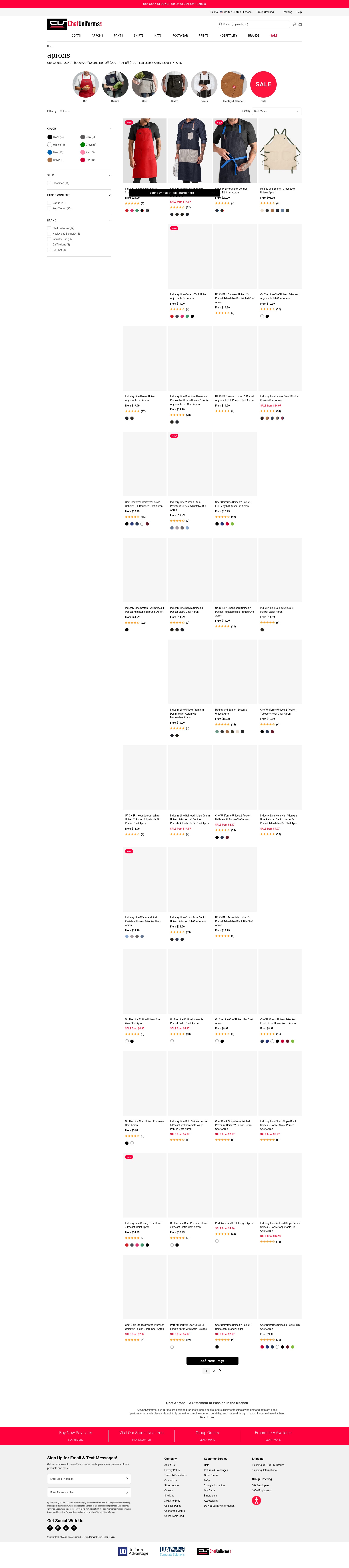 Screenshot of chefuniforms.com