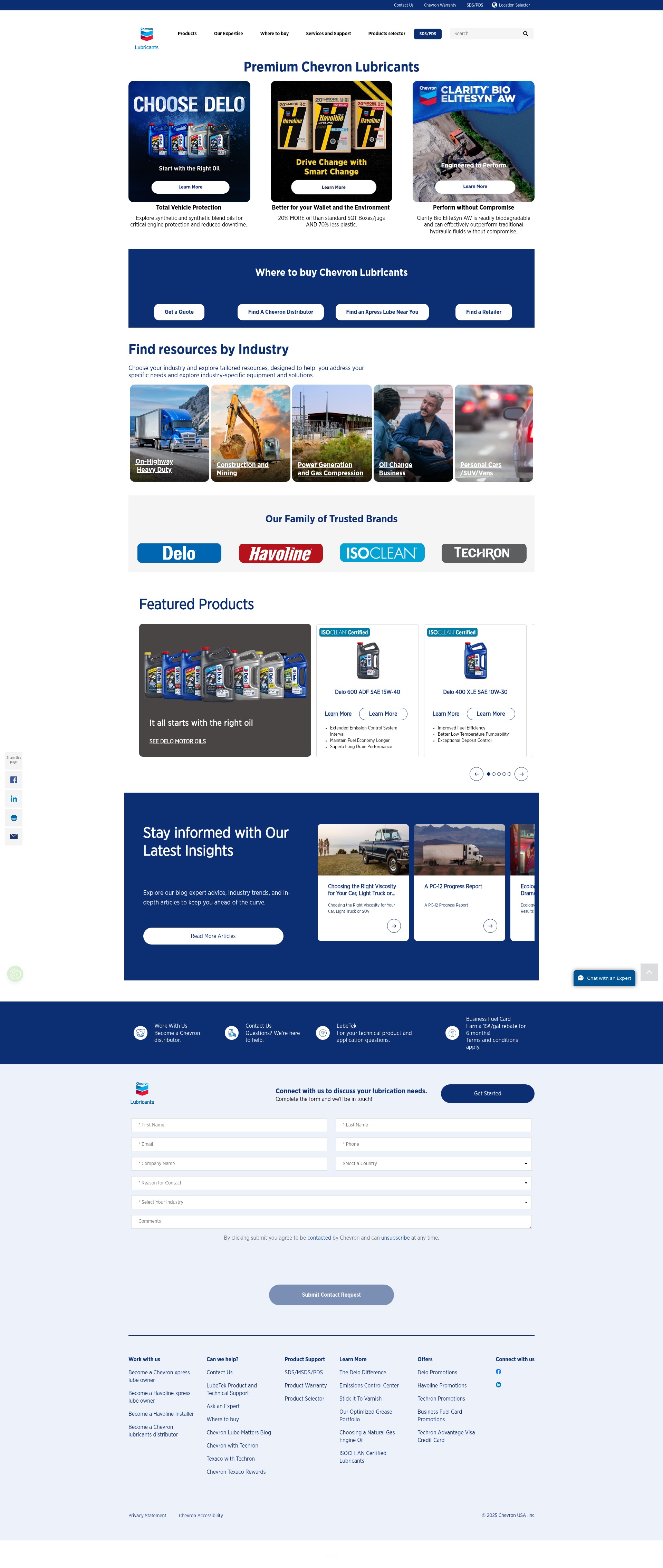 Screenshot of chevronlubricants.com