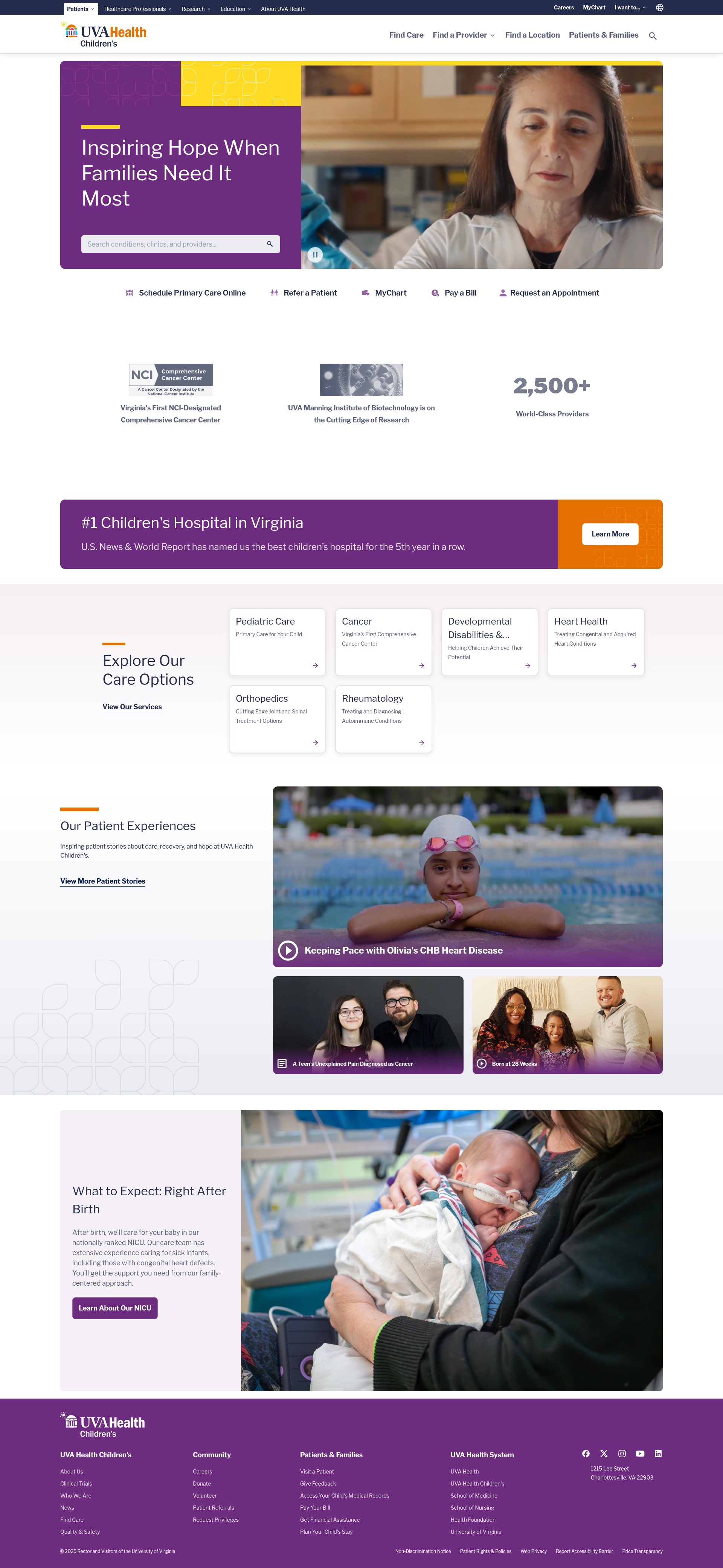 Screenshot of childrens.uvahealth.com