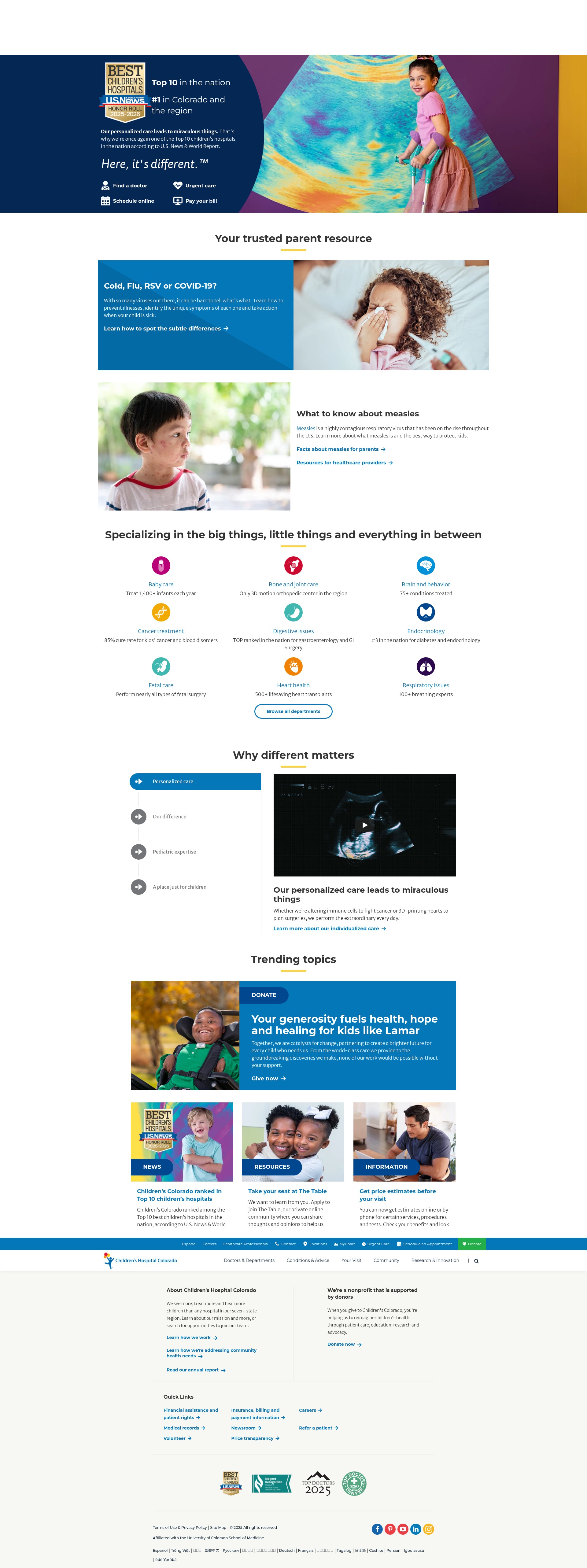 Screenshot of childrenscolorado.org