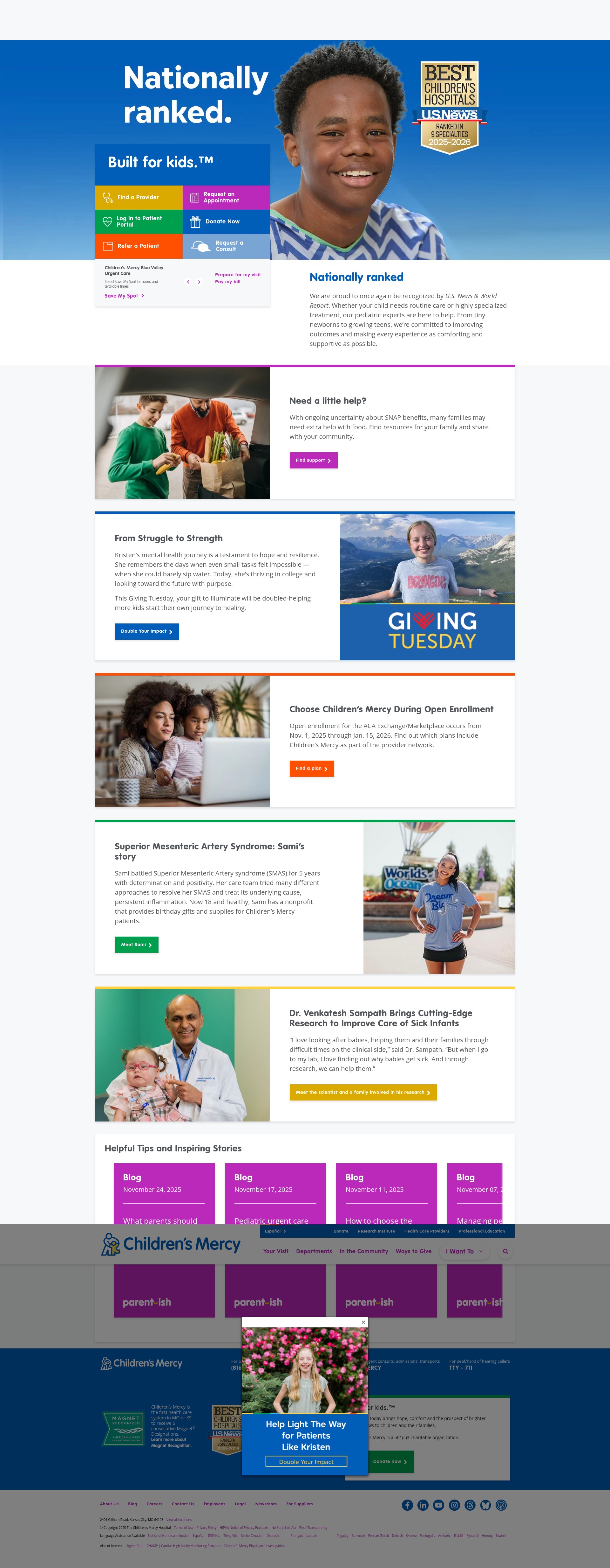 Screenshot of childrensmercy.org