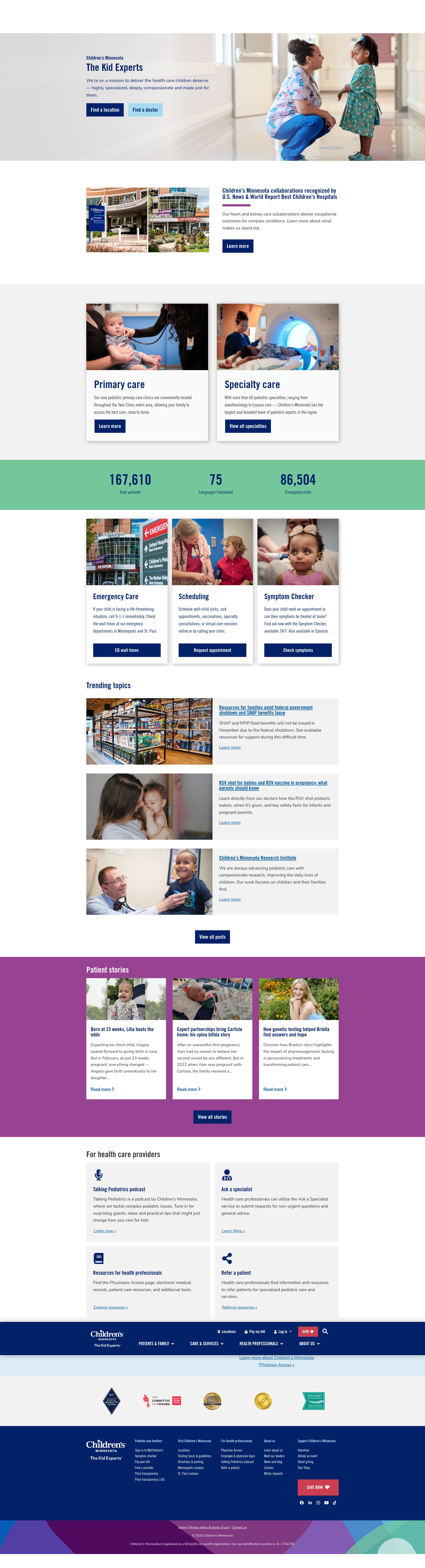 Screenshot of childrensmn.org