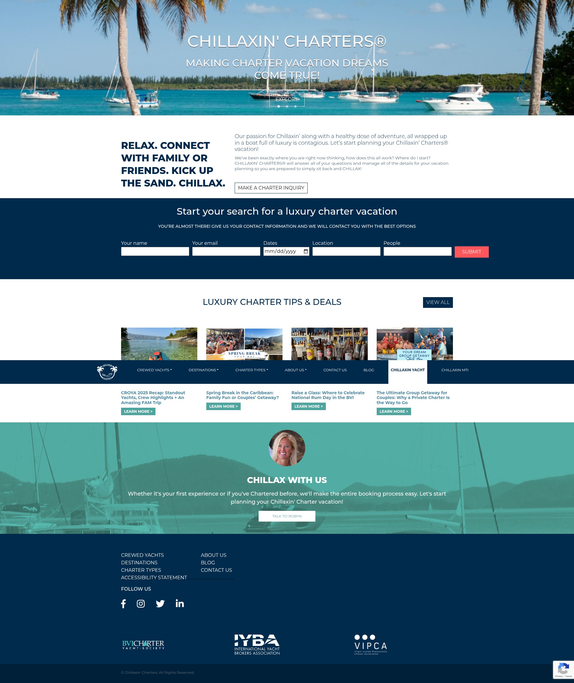 Screenshot of chillaxincharters.com