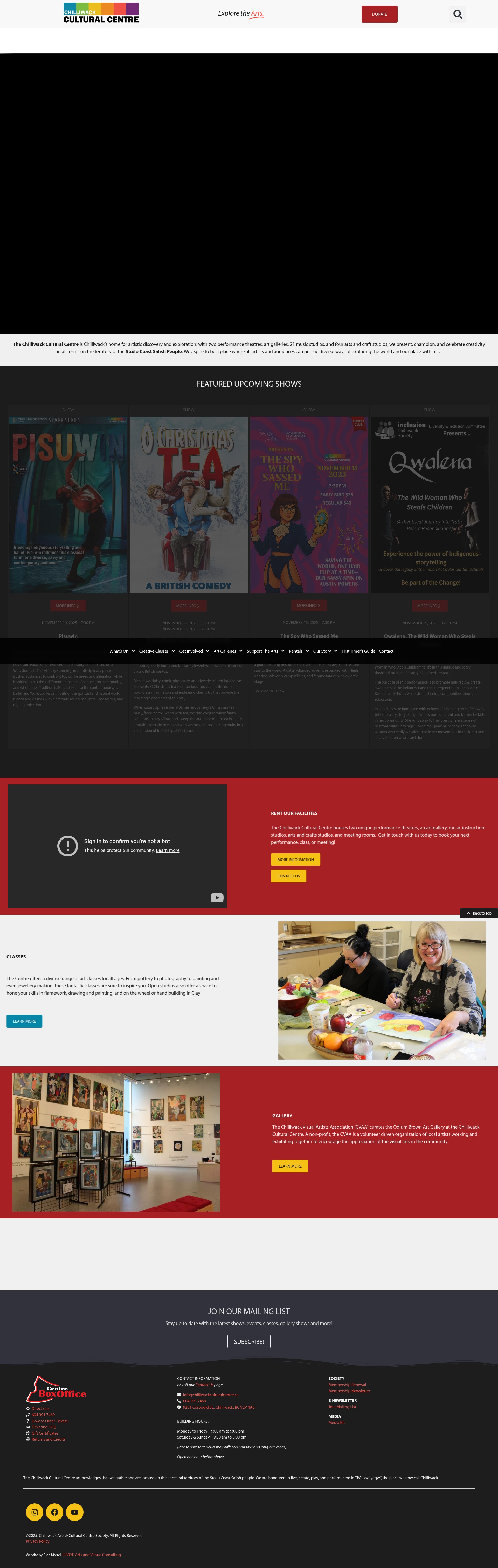 Screenshot of chilliwackculturalcentre.ca