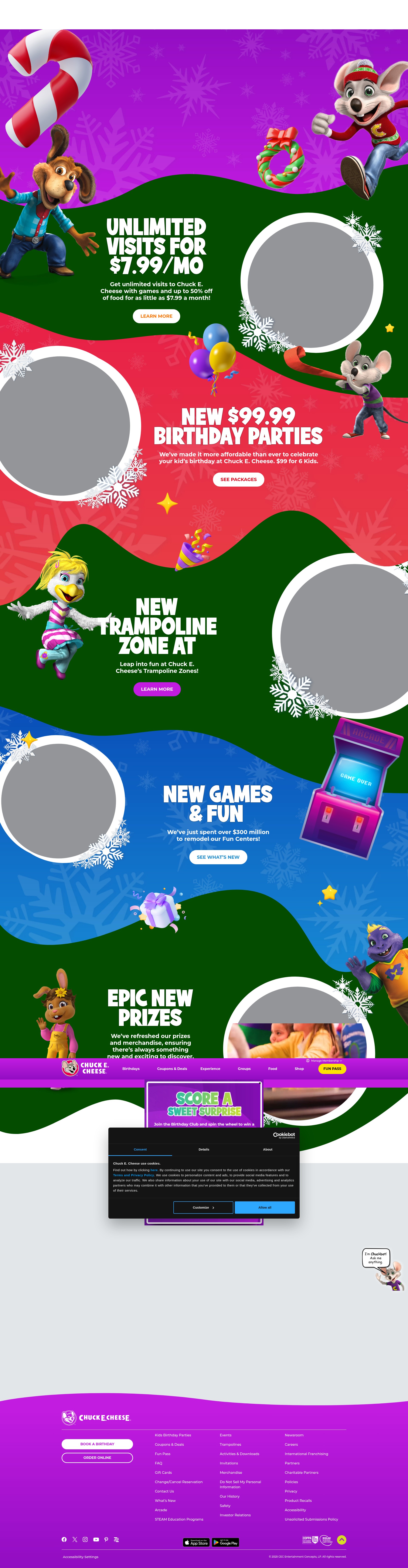Screenshot of chuckecheese.com