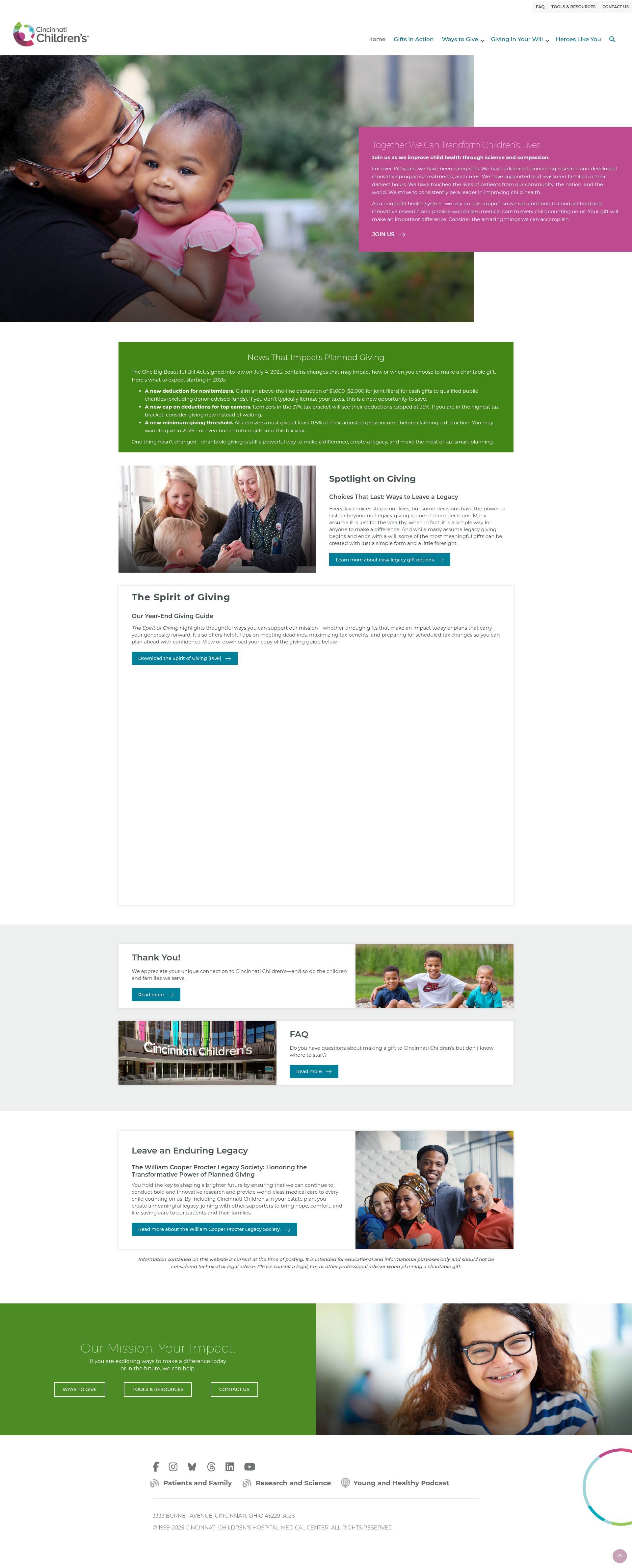 Screenshot of cincinnatichildrens.mygiftplan.info
