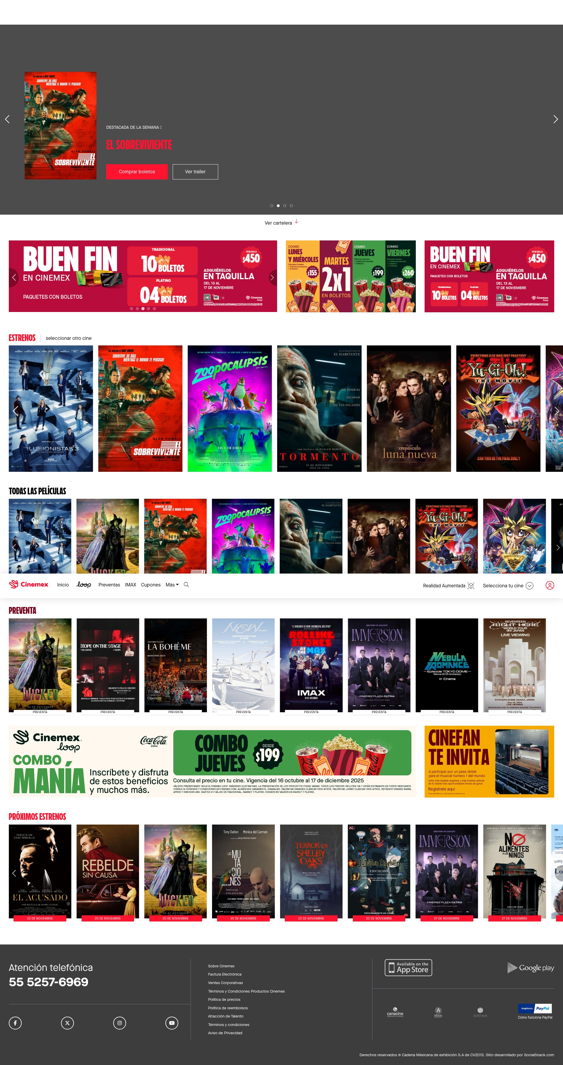 Screenshot of cinemex.com