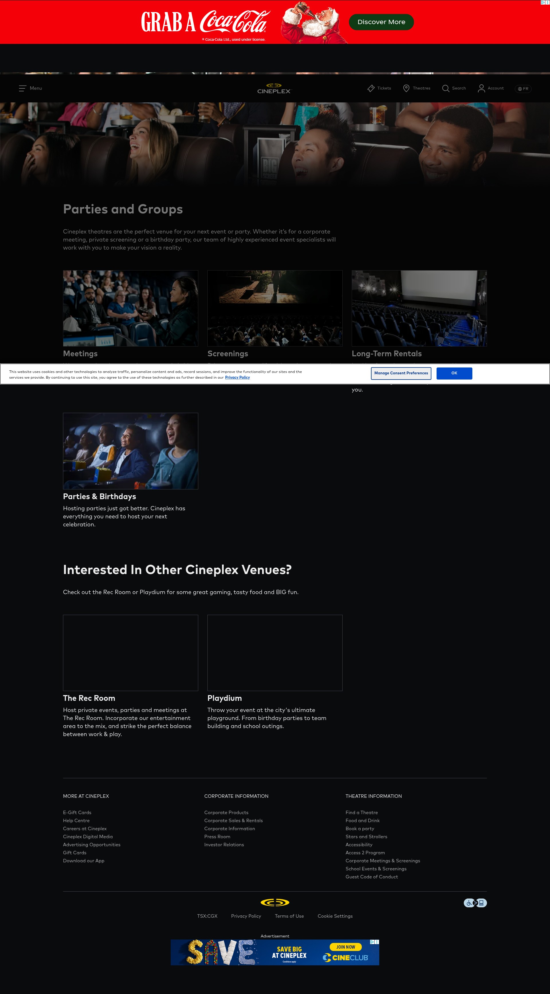 Screenshot of cineplex.com