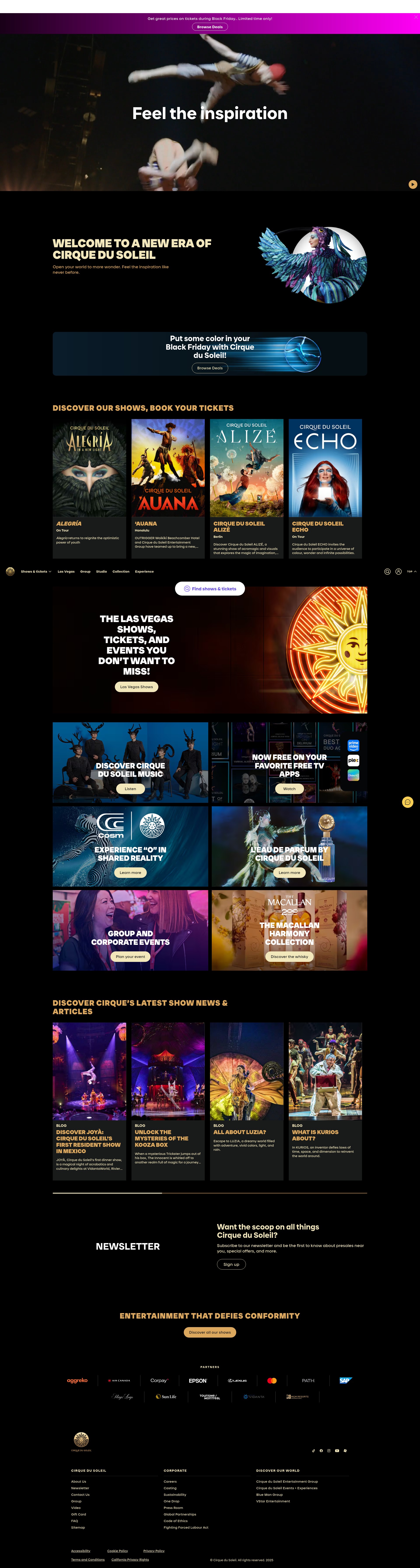 Screenshot of cirquedusoleil.com