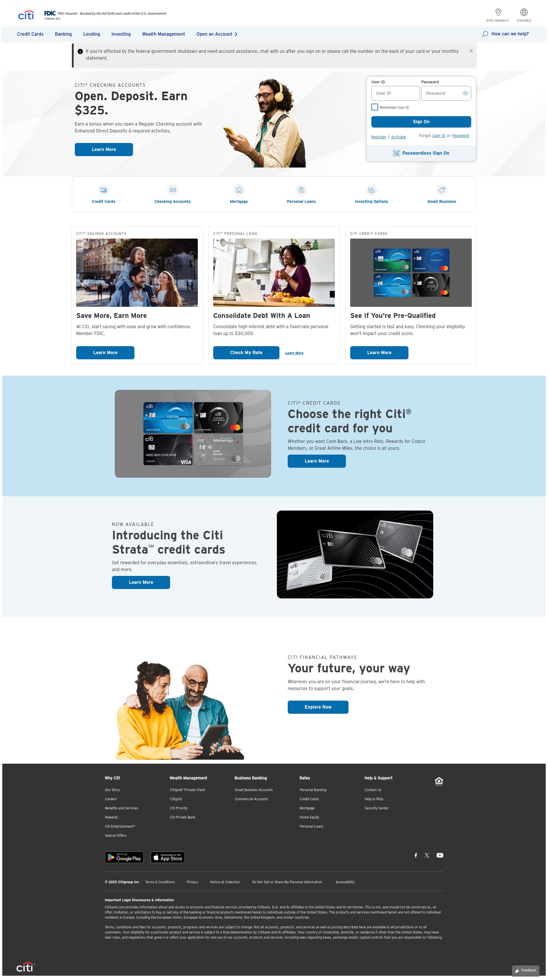 Screenshot of citibank.com