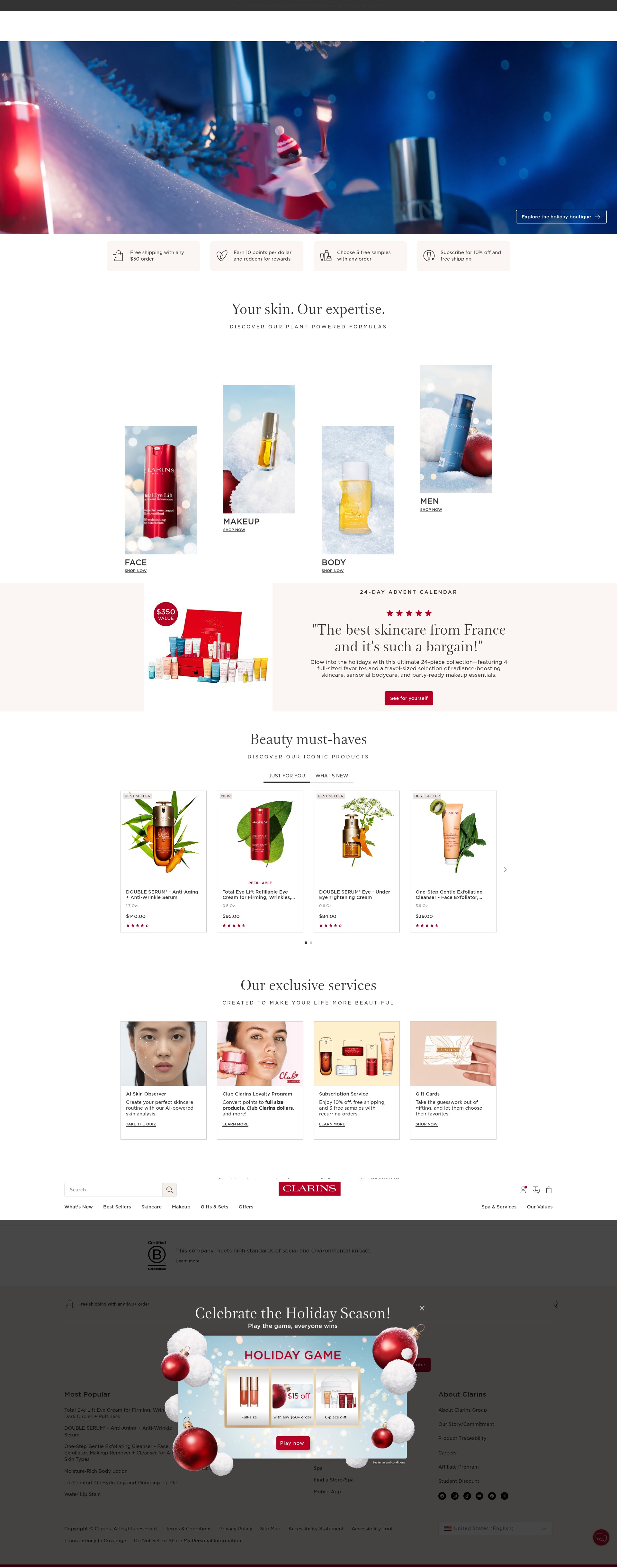 Screenshot of clarinsusa.com