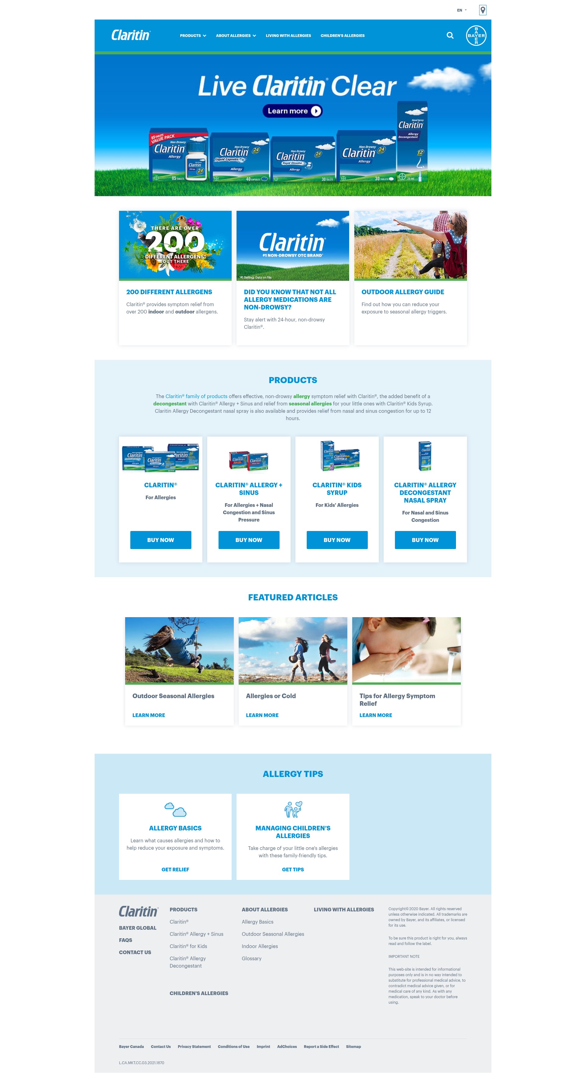 Screenshot of claritin.ca