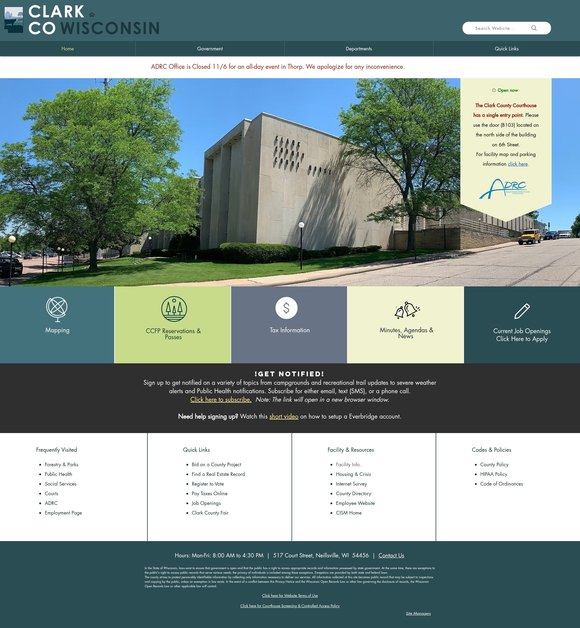 Screenshot of clarkcountywi.gov