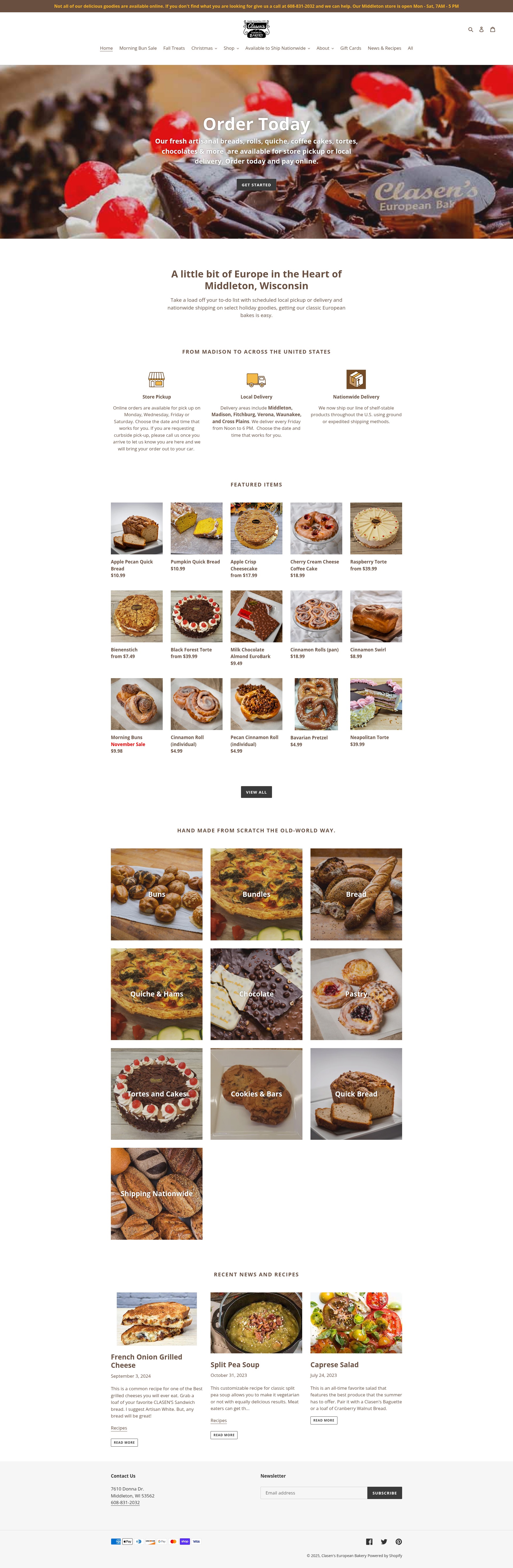 Screenshot of clasensbakery.com