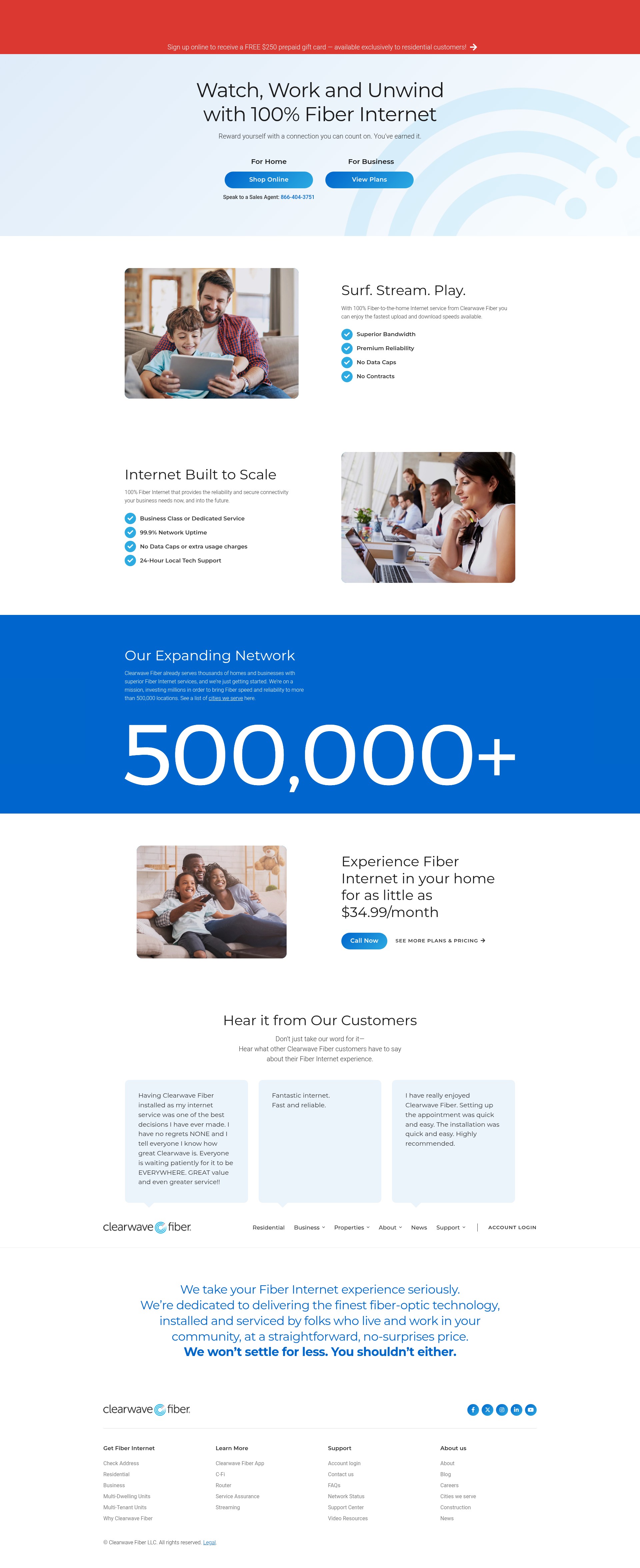 Screenshot of clearwavefiber.com