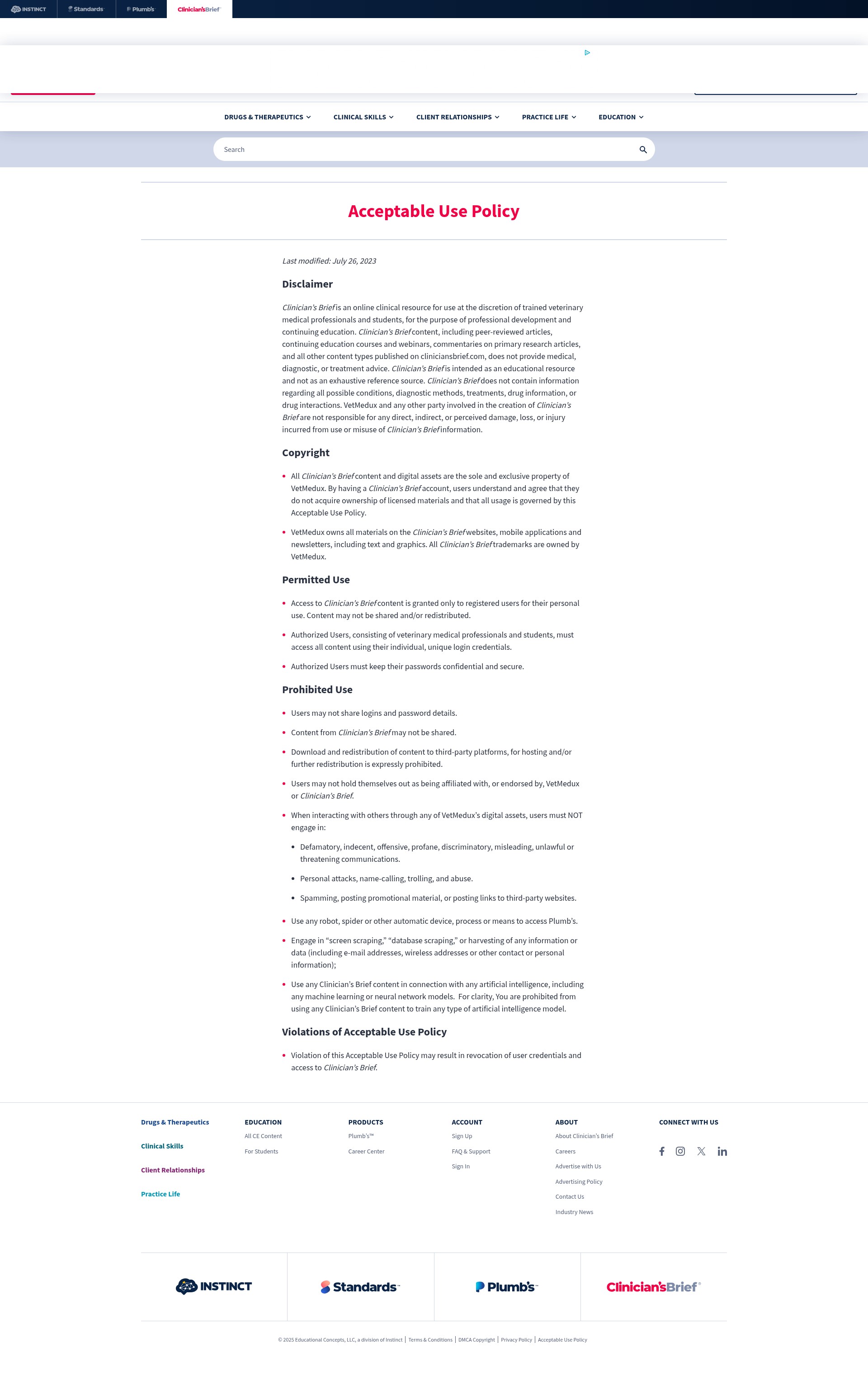 Screenshot of cliniciansbrief.com