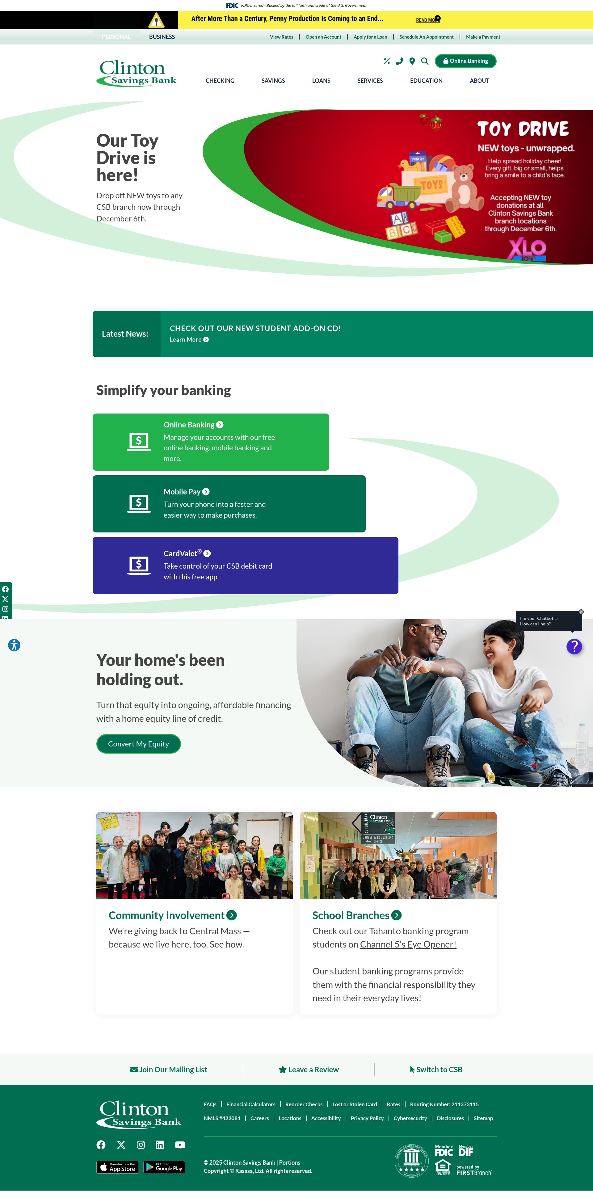 Screenshot of clintonsavings.com