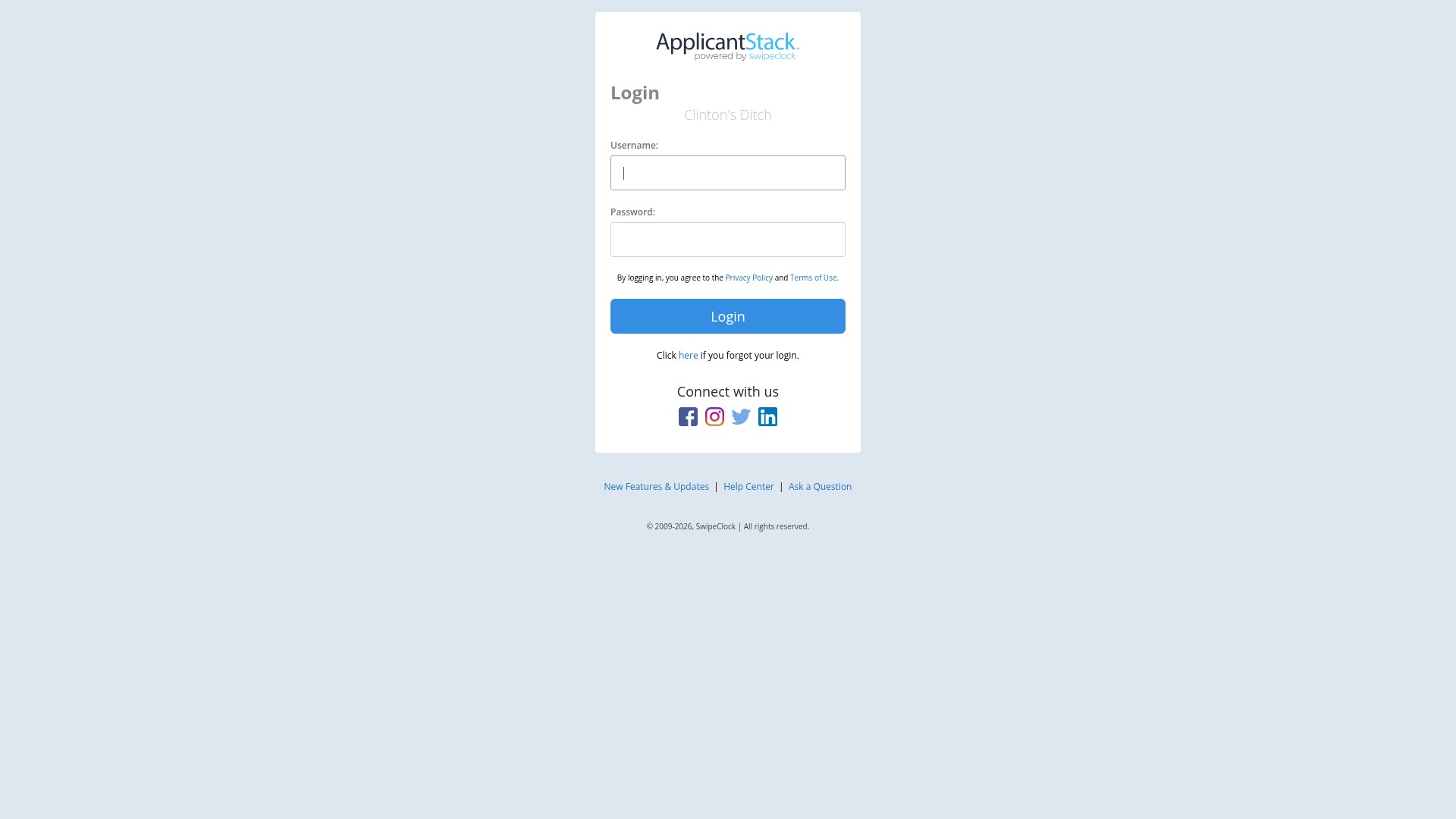 Screenshot of clintonsditch.applicantstack.com