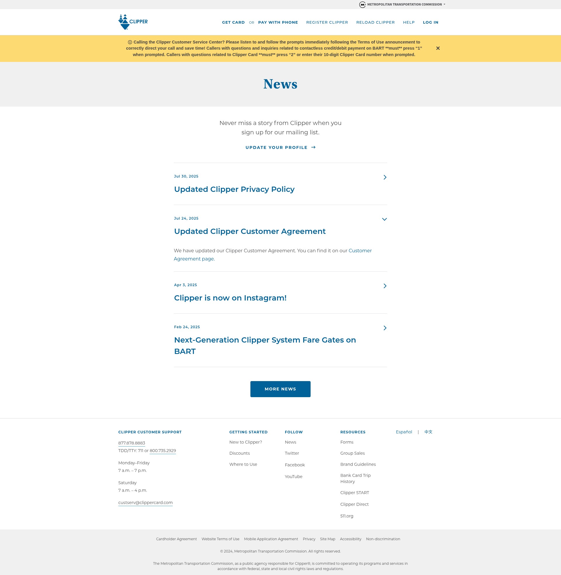 Screenshot of clippercard.com
