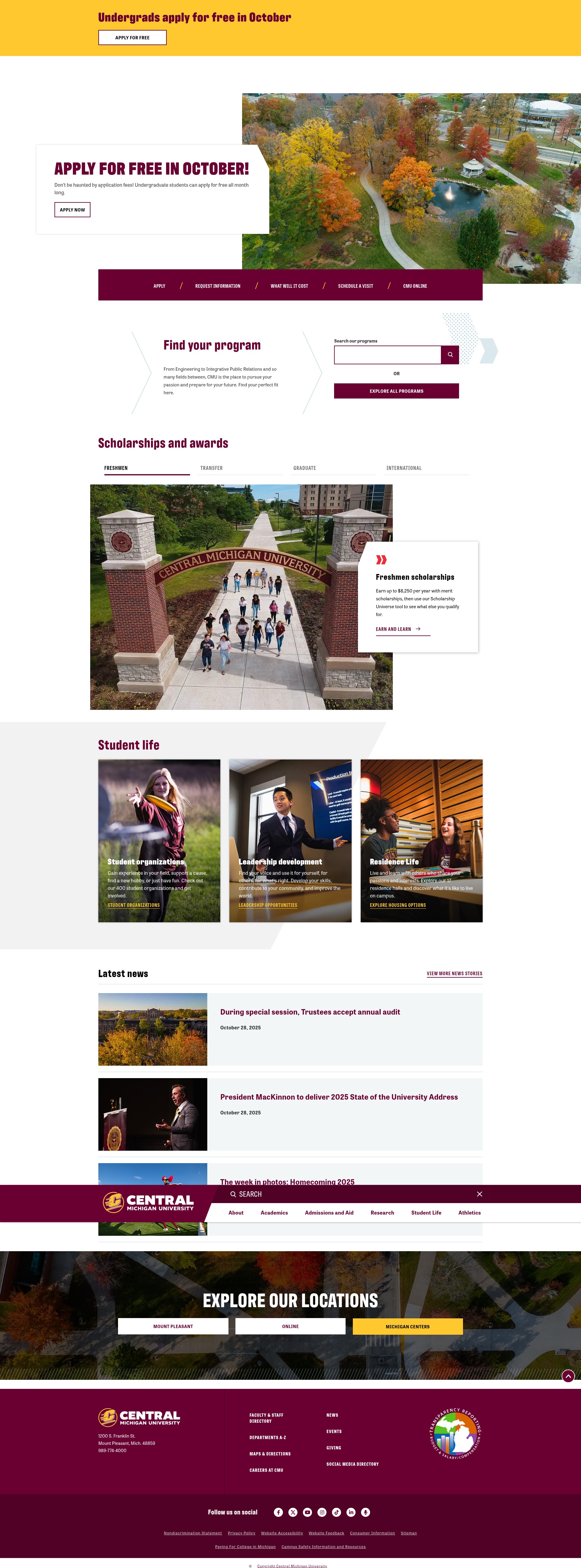 Screenshot of cmich.edu