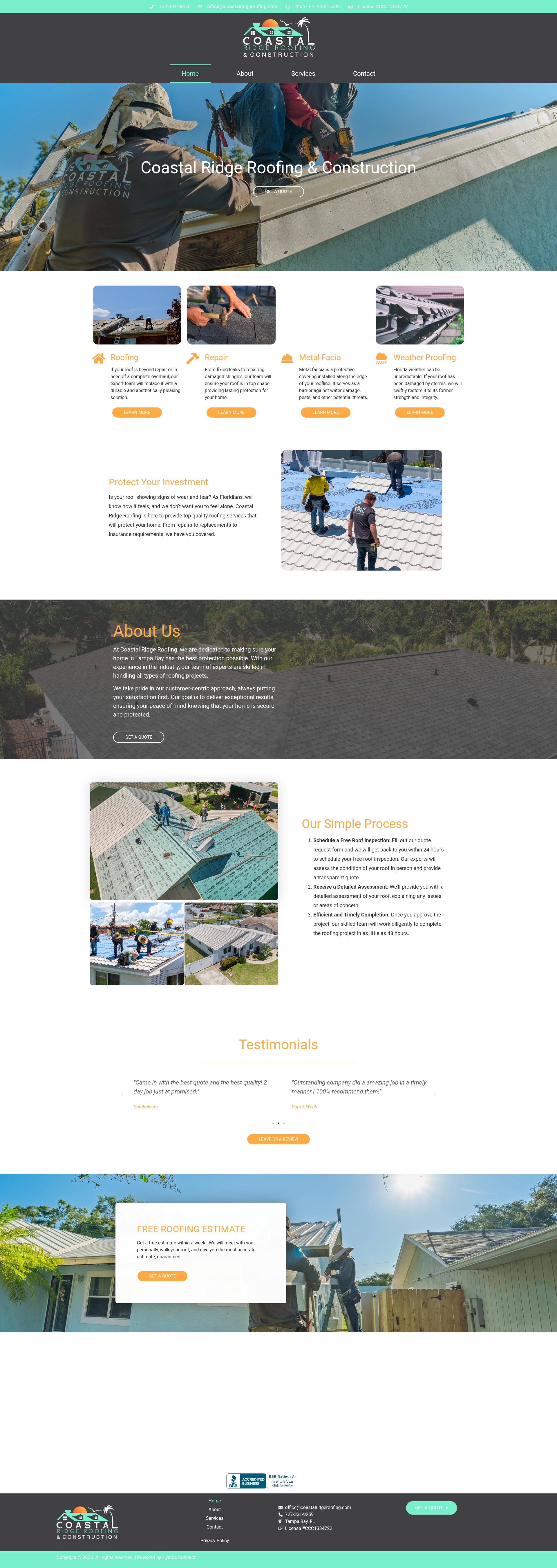Screenshot of coastalridgeroofingfl.com