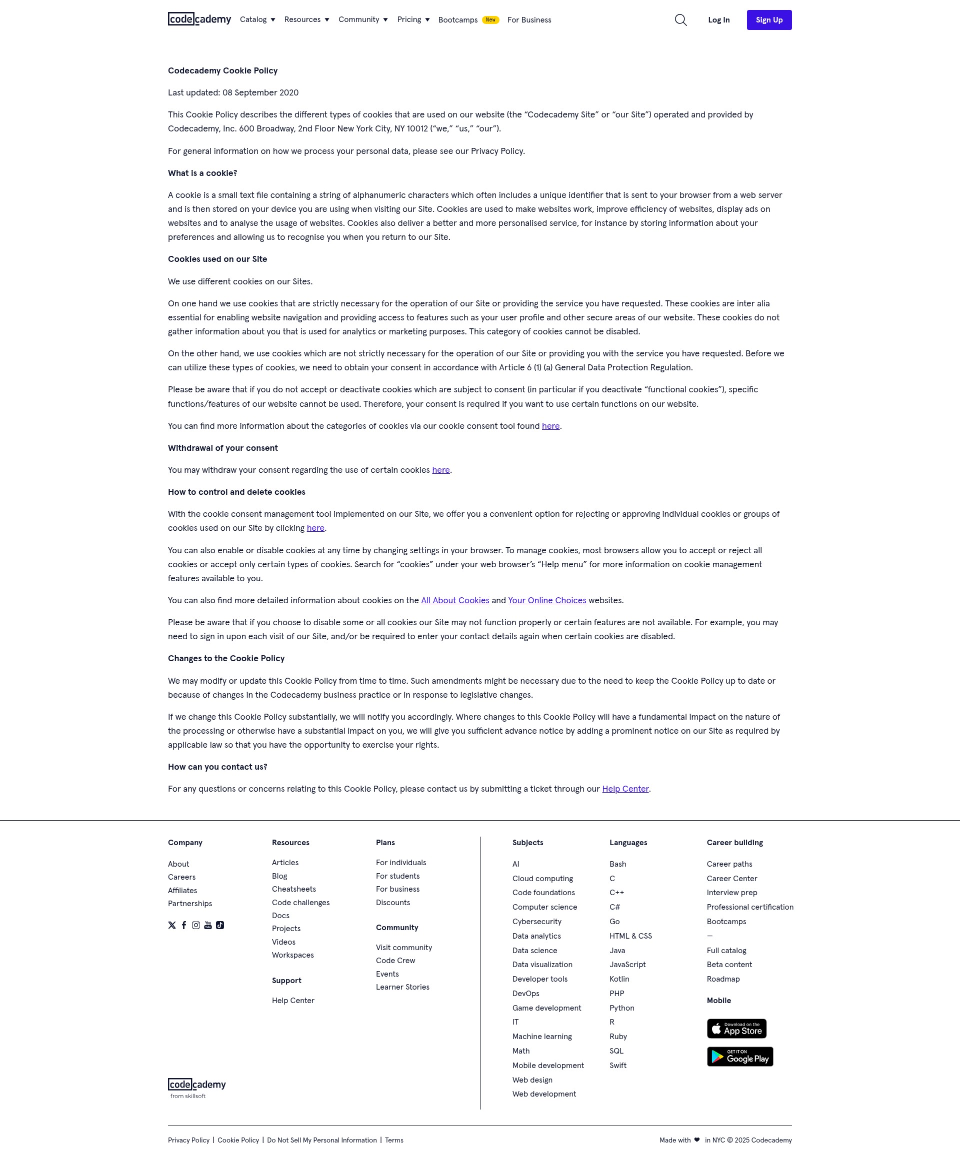 Screenshot of codecademy.com