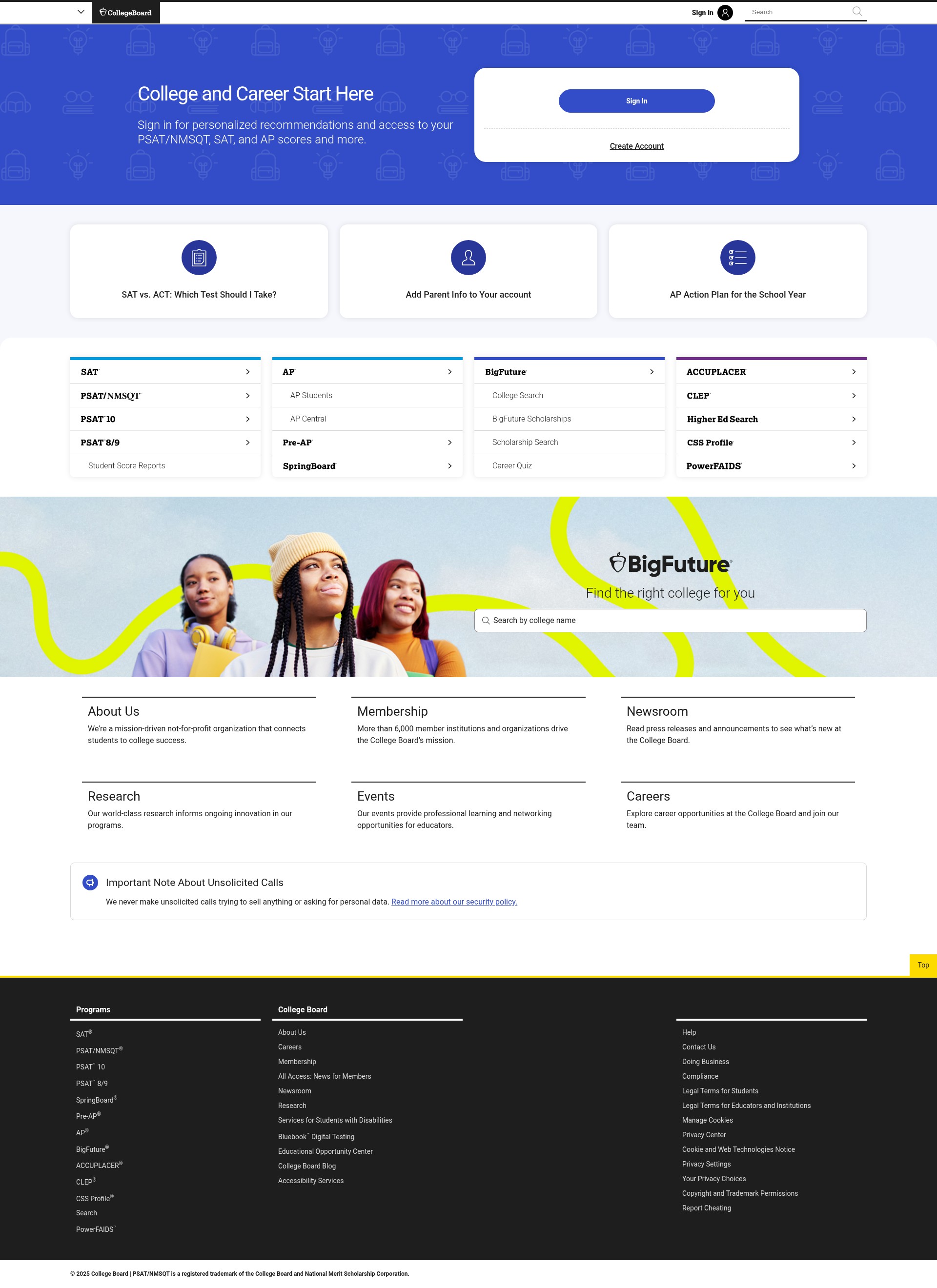 Screenshot of collegeboard.org