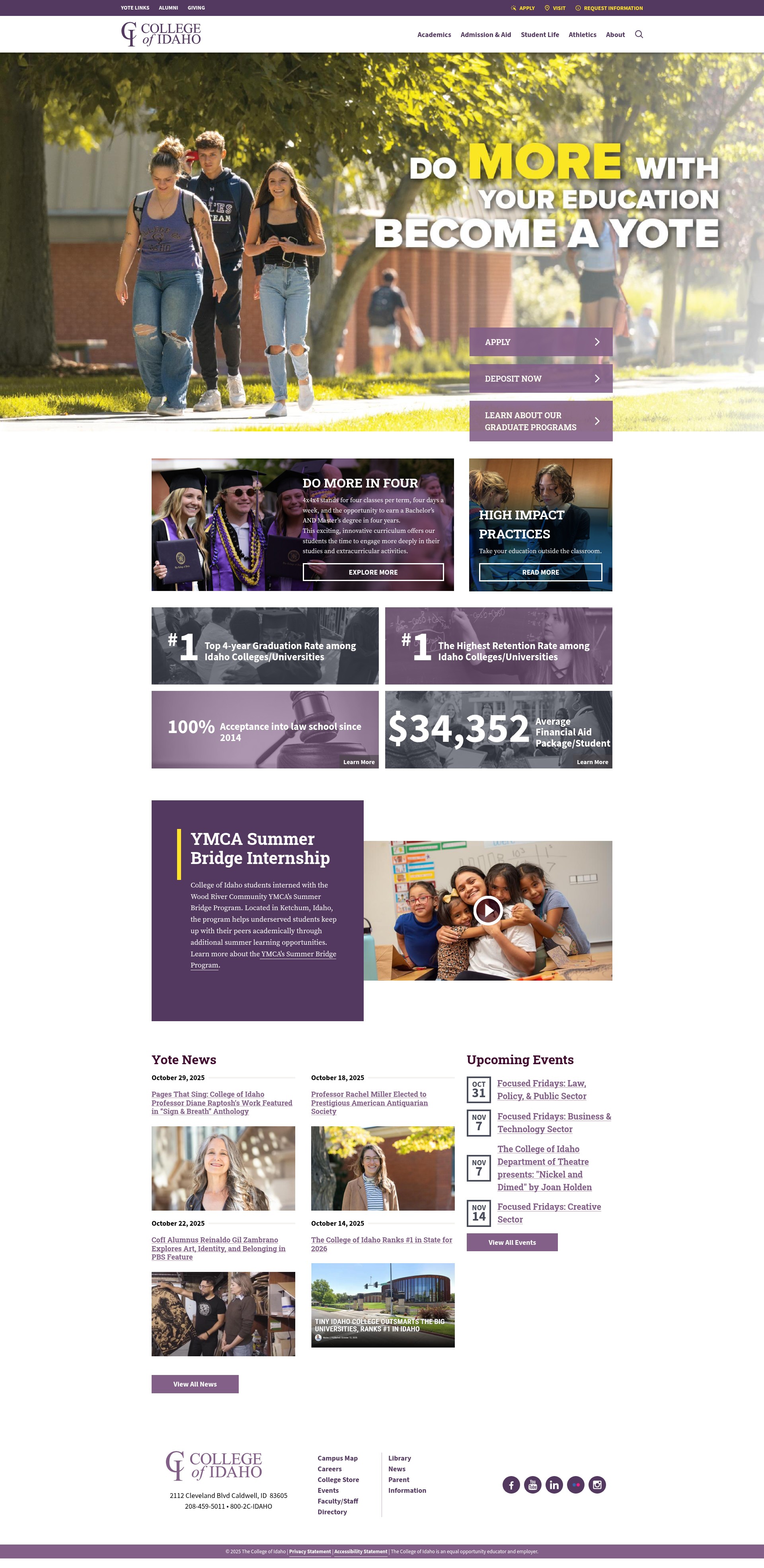 Screenshot of collegeofidaho.edu