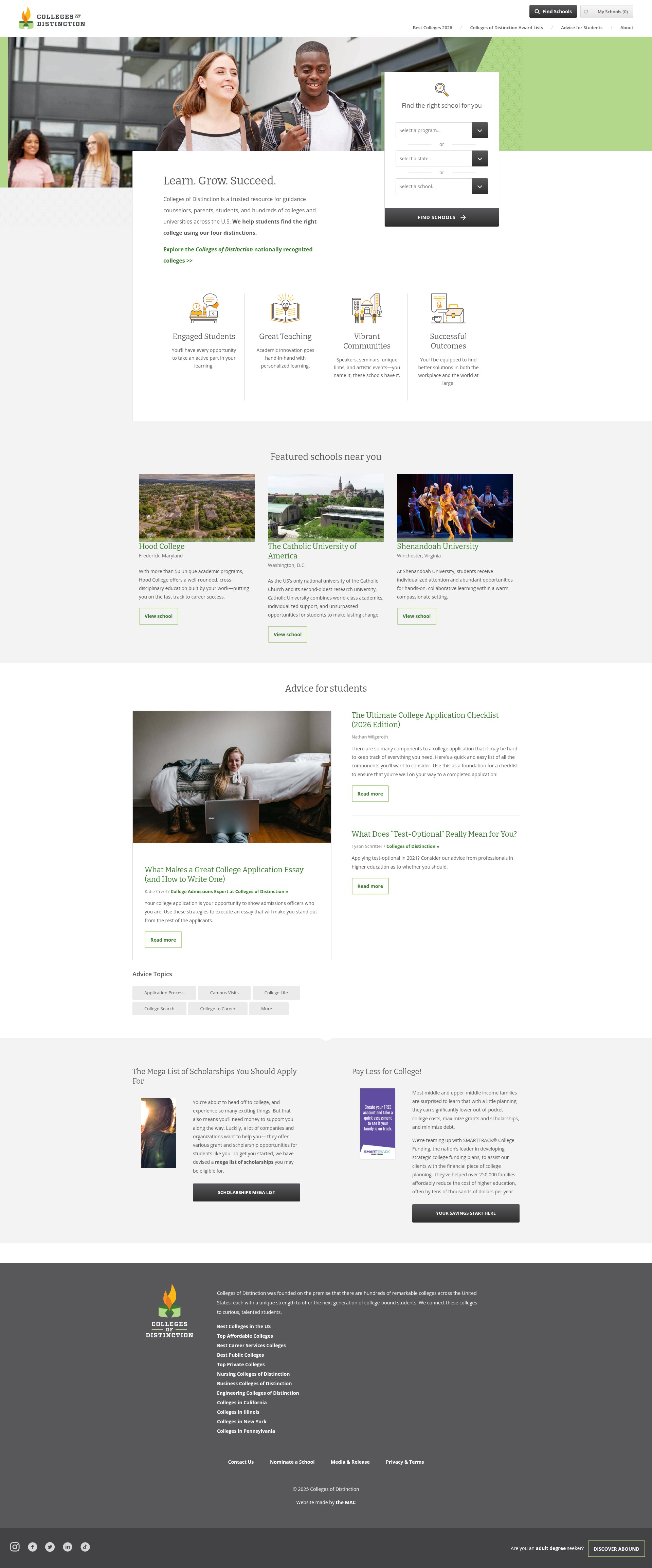 Screenshot of collegesofdistinction.com