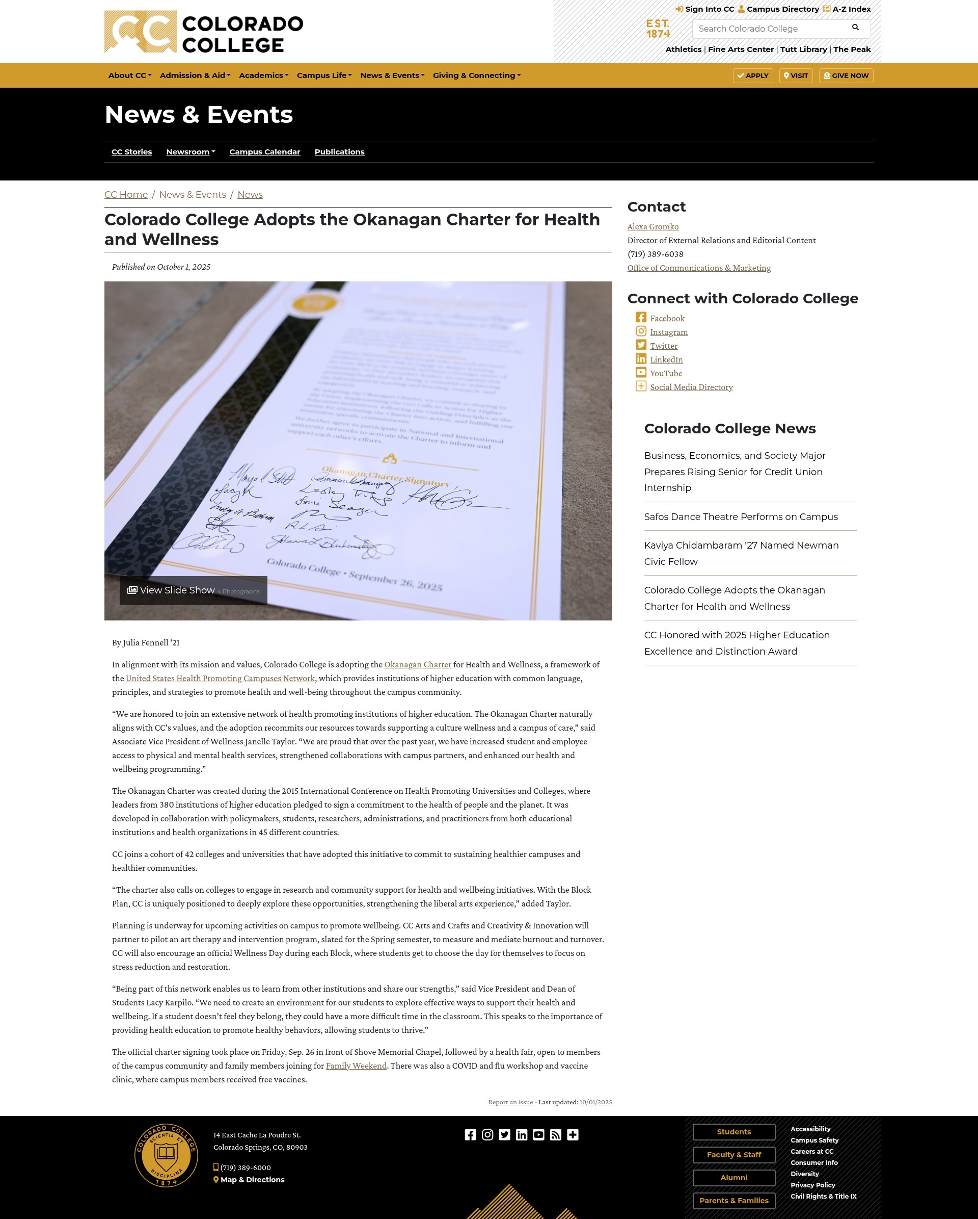 Screenshot of coloradocollege.edu
