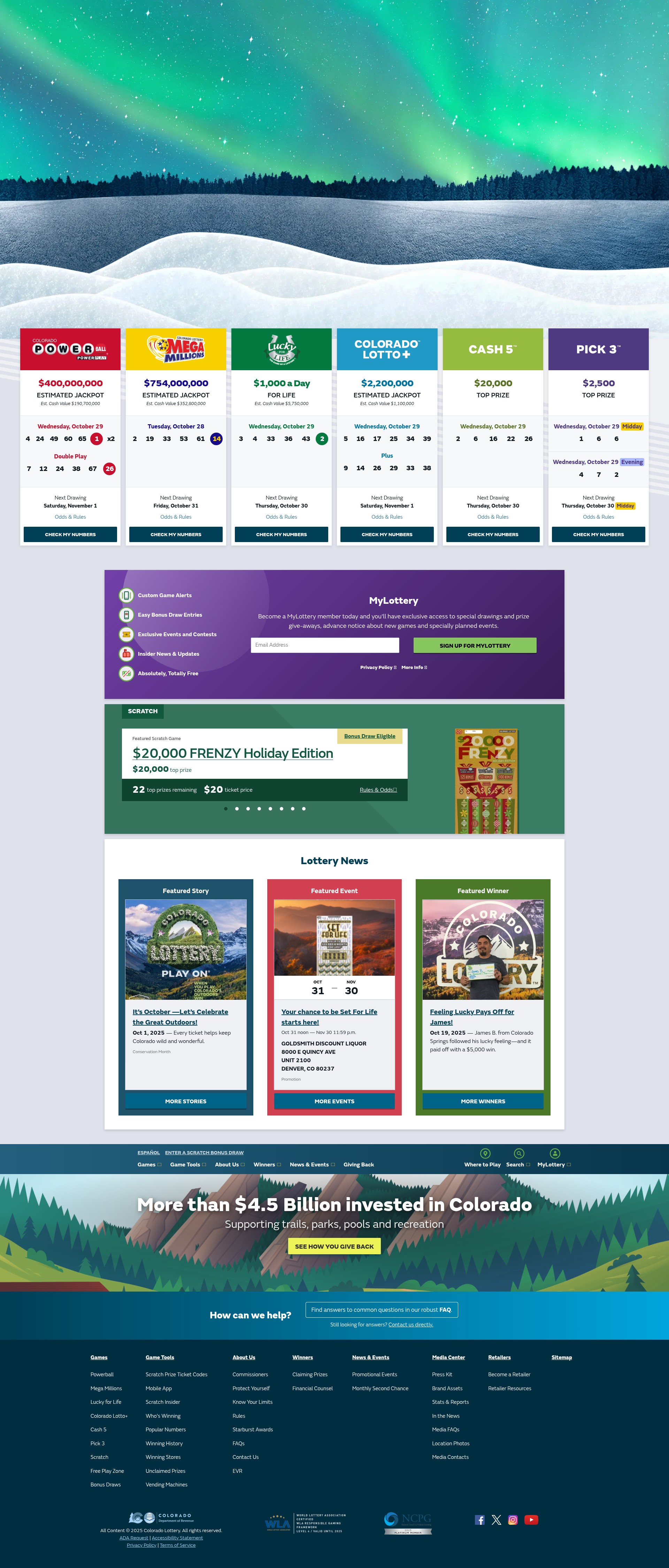 Screenshot of coloradolottery.com