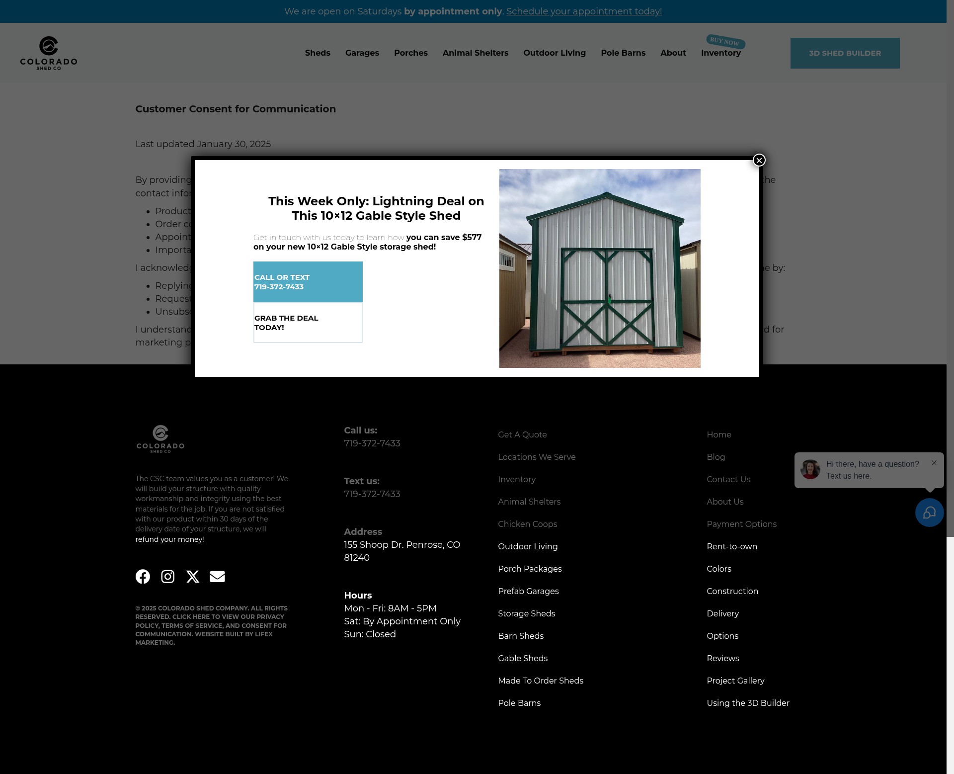 Screenshot of coloradosheds.com