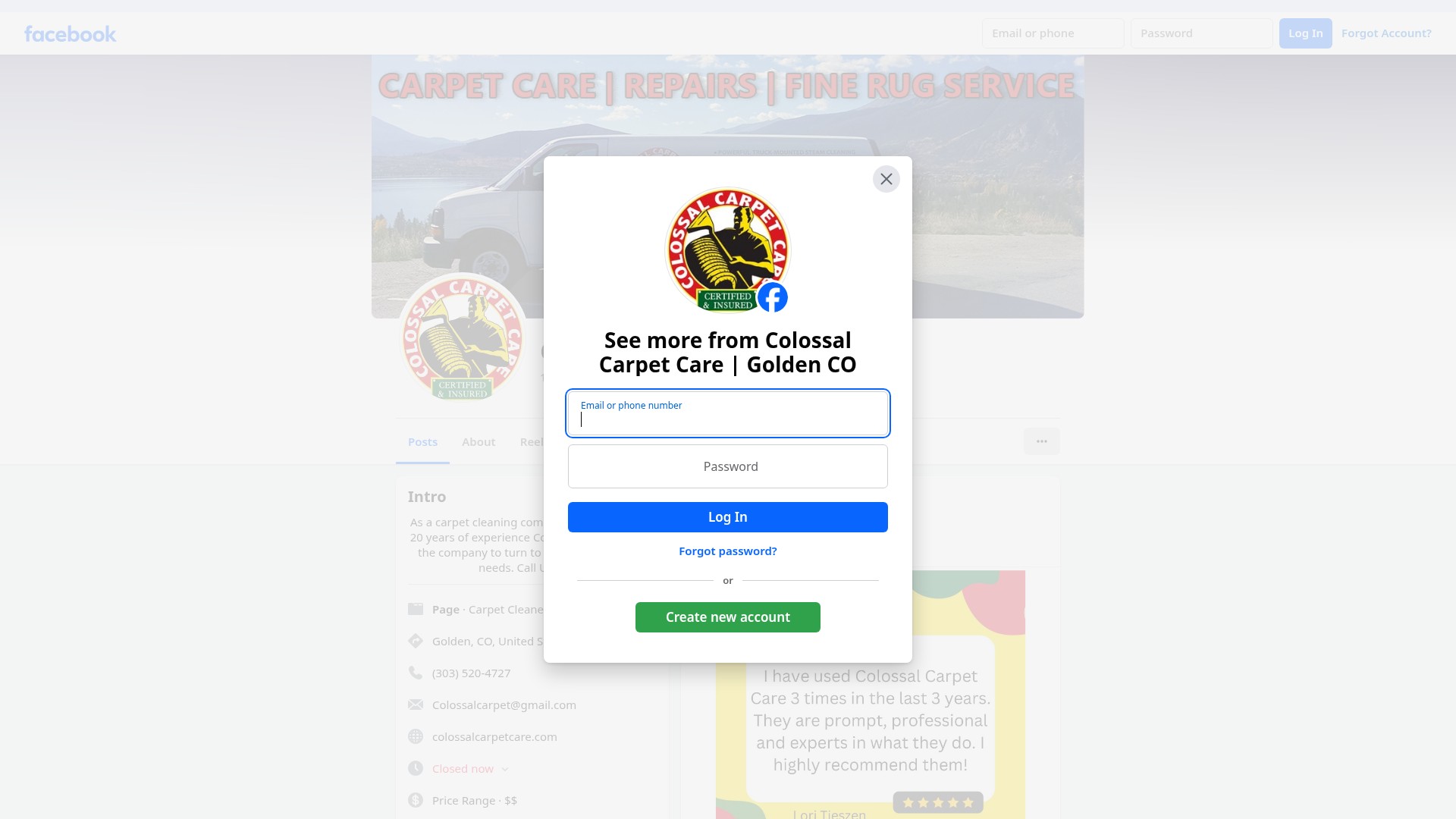 Screenshot of colossalcarpetcare.com