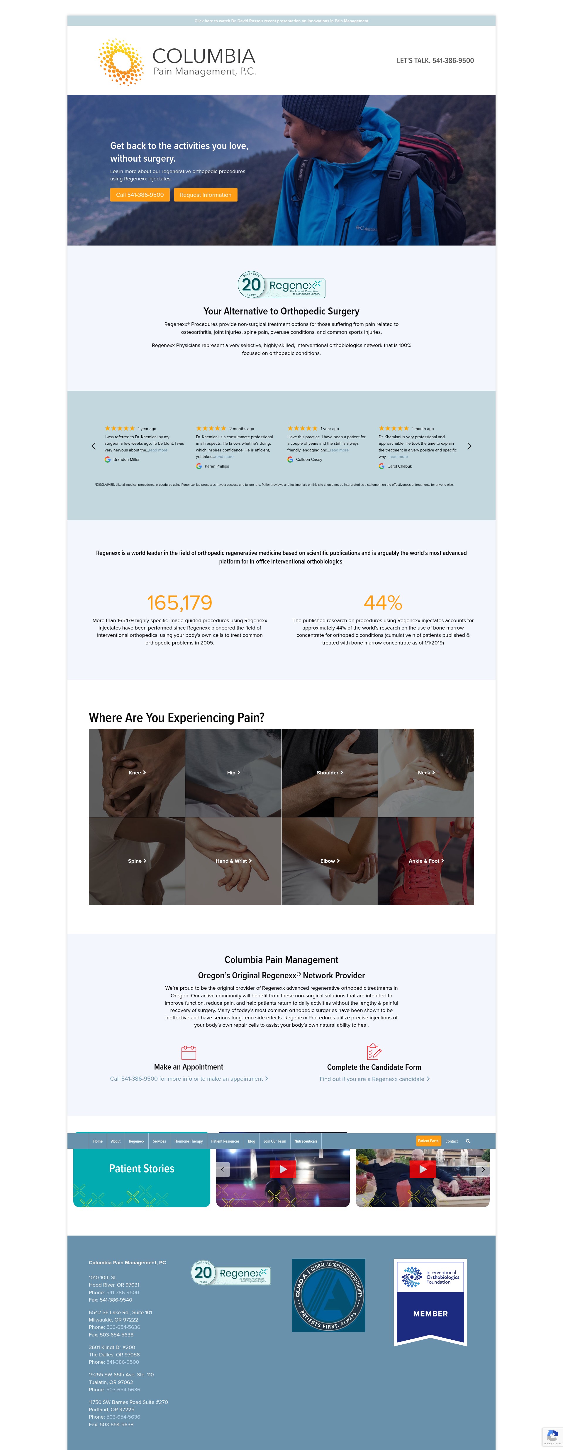 Screenshot of columbiapain.org