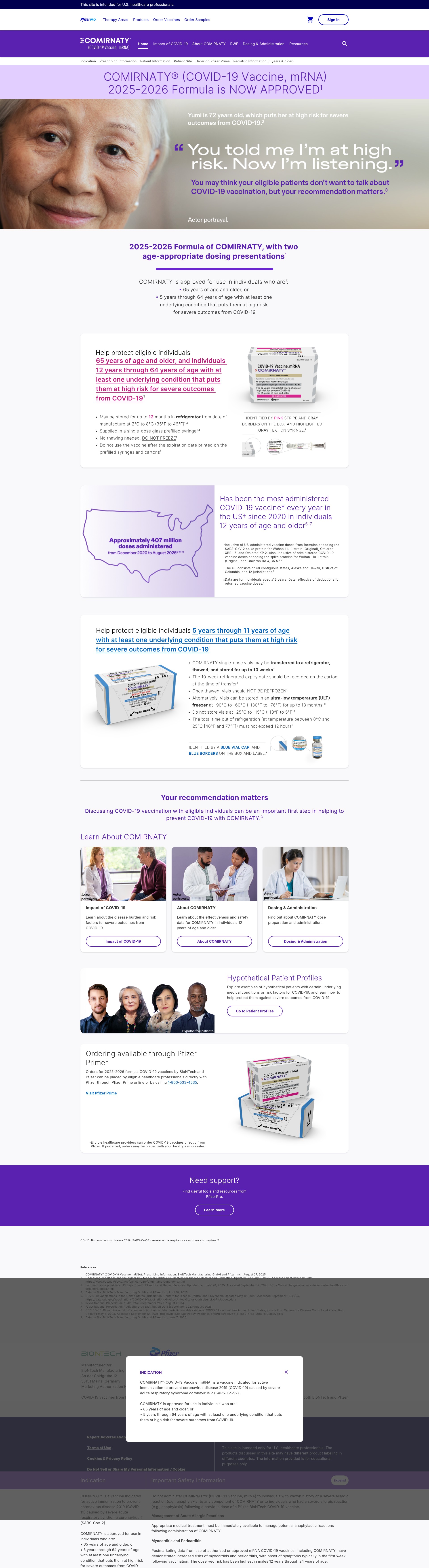 Screenshot of comirnatyhcp.pfizerpro.com