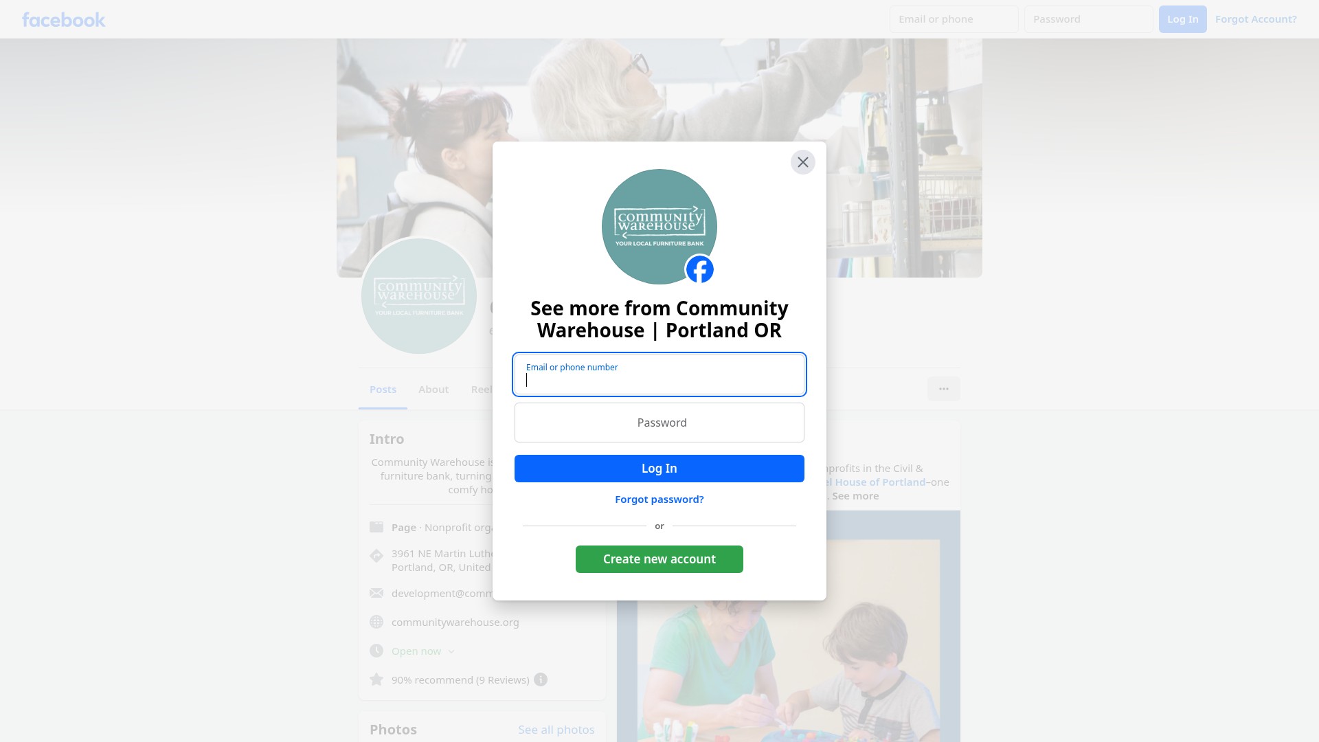Screenshot of communitywarehouse.org