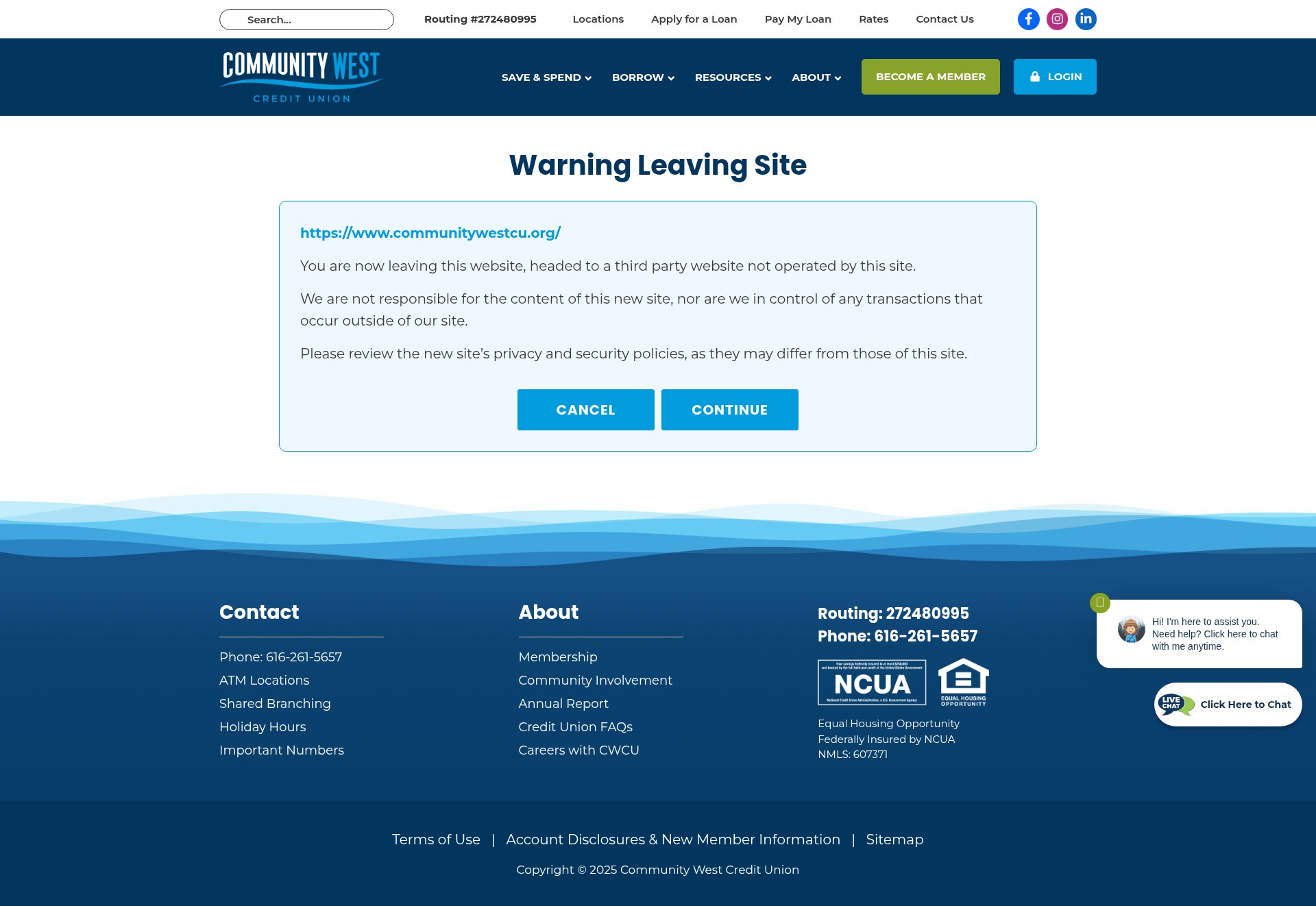Screenshot of communitywestcu.org